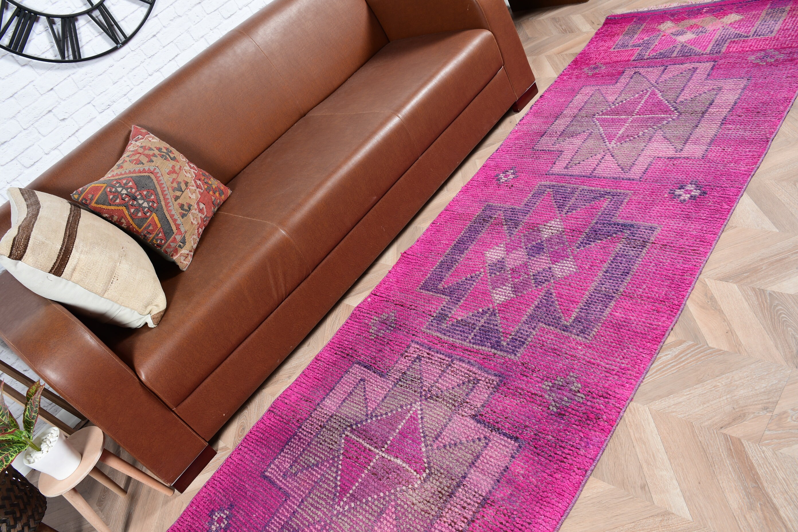 Pink Floor Rug, 3.1x11.1 ft Runner Rugs, Kitchen Rug, Moroccan Rug, Rugs for Stair, Turkish Rugs, Floral Runner Rug Rugs, Vintage Rug