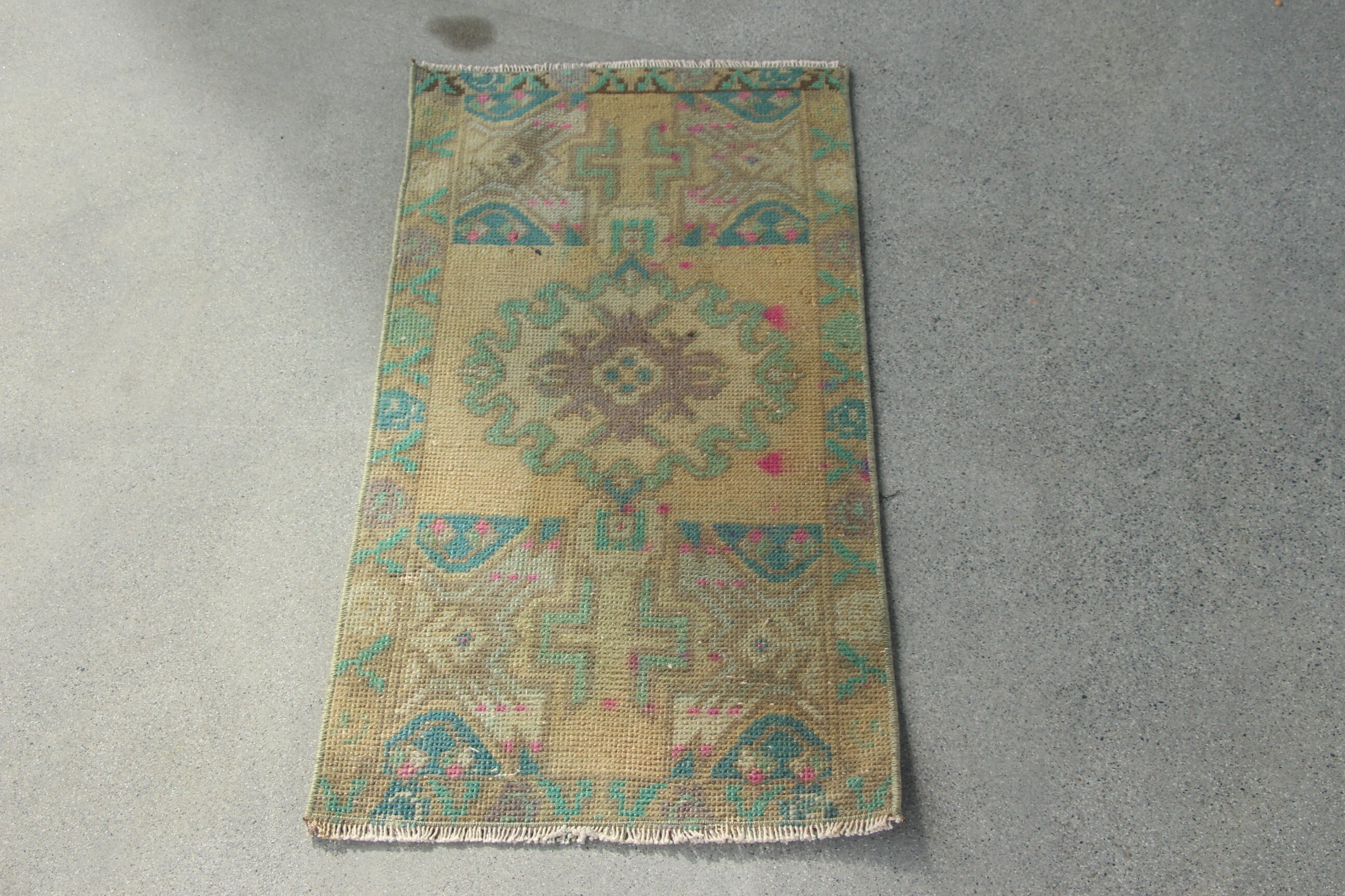 Vintage Halı, Küçük Alan Halısı, Boho Halısı, Yeşil Geometrik Halısı, Türk Halısı, Banyo Halıları, Yün Halısı, Lüks Halısı, 1.5x3.1 ft Küçük Halısı