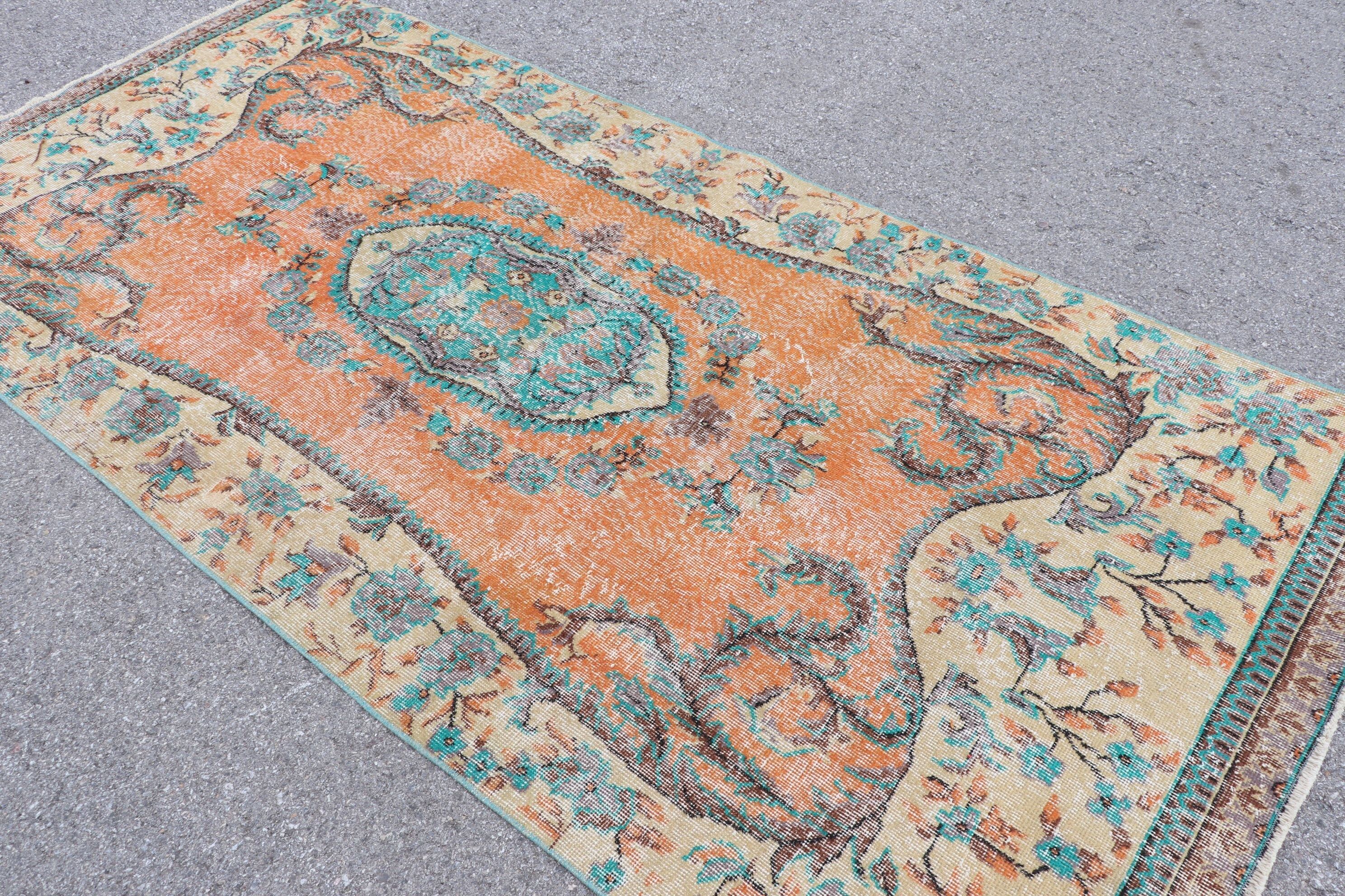 Bedroom Rug, Oushak Rug, Vintage Rug, Turkish Rugs, 4.3x9.1 ft Area Rugs, Rugs for Indoor, Antique Rug, Nursery Rugs, Orange Floor Rug