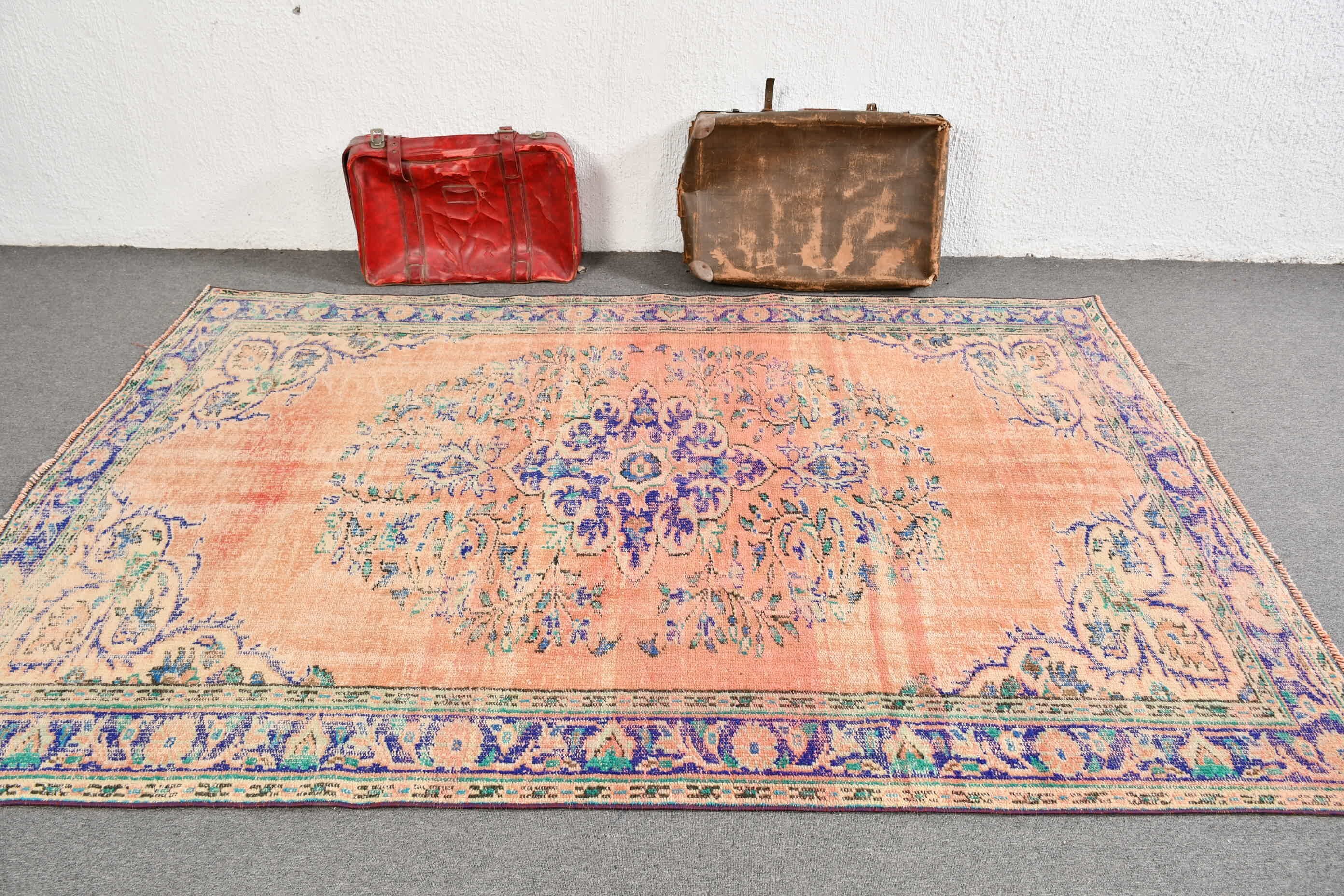 Vintage Halı, Türk Halısı, Anadolu Halıları, Yatak Odası Halısı, Yemek Odası Halıları, Turuncu Oryantal Halı, 5.9x8.5 ft Büyük Halı, Yemek Odası Halısı