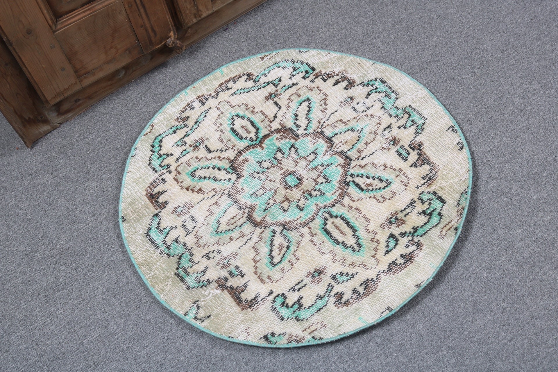 2.5x2.5 ft Küçük Halı, Bej Soğuk Halılar, Vintage Halılar, Türk Halıları, Yer Halıları, Banyo Halısı, Yün Halı, Araba Paspas Halıları, Küçük Vintage Halı