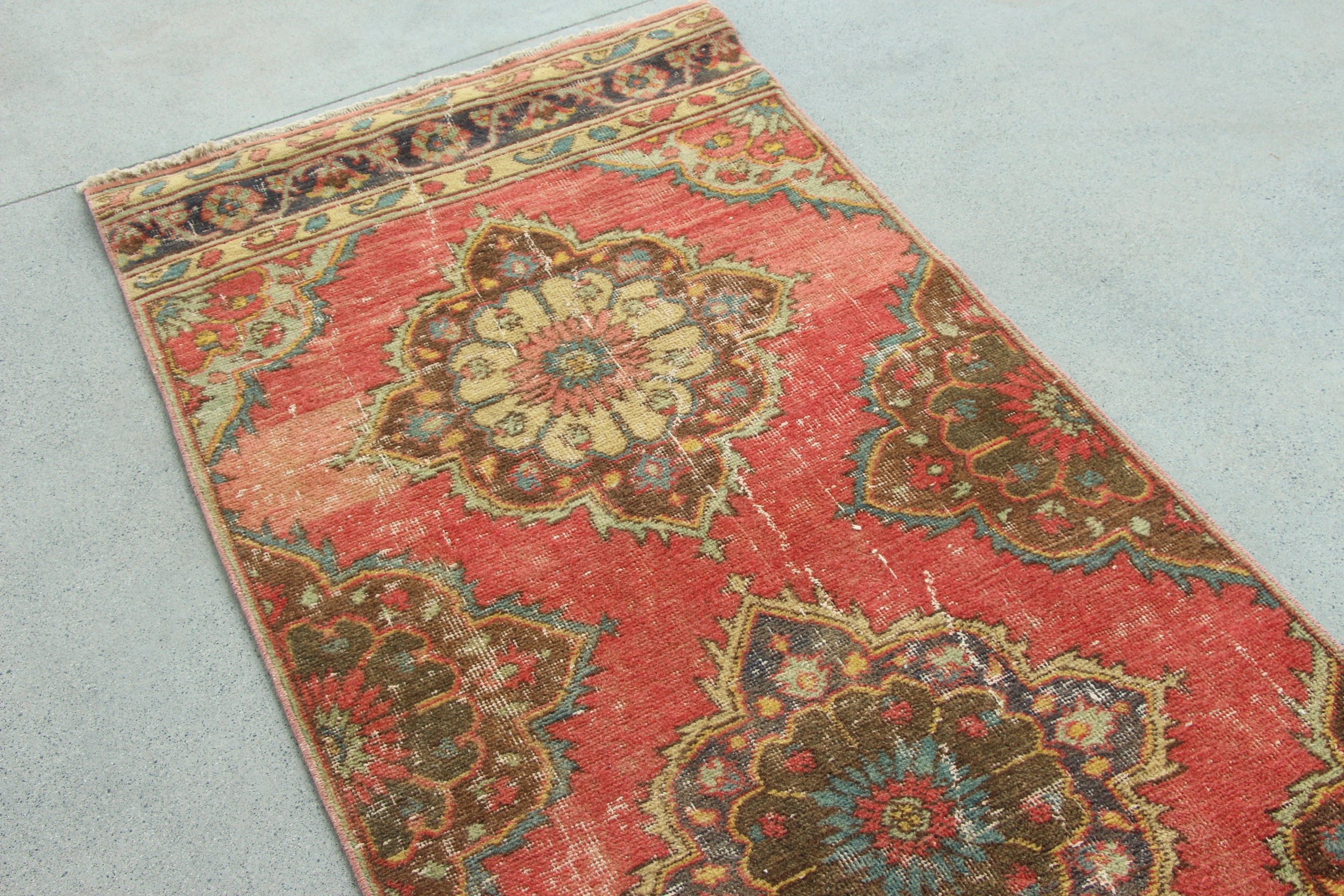 Home Decor Rugs, Vintage Rug, Kitchen Rugs, Oushak Rug, 3x12 ft Runner Rug, Turkish Rugs, Rugs for Stair, Red Oushak Rug, Corridor Rugs