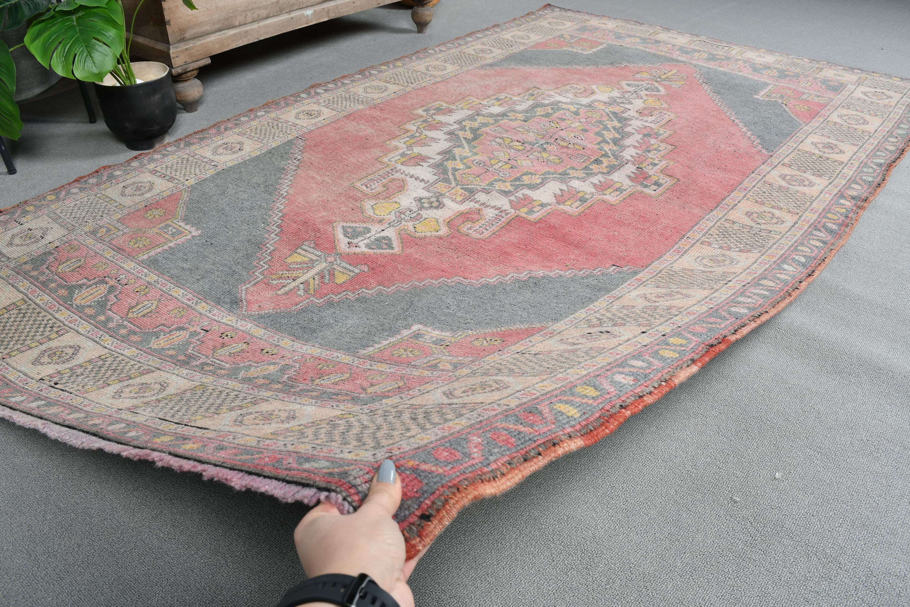 Kırmızı Ev Dekor Halısı, Yer Halısı, Vintage Halılar, Çocuk Odası Halıları, Etnik Halı, Çocuk Odası Halıları, Oryantal Halı, Türk Halısı, 4.6x7.8 ft Alan Halıları