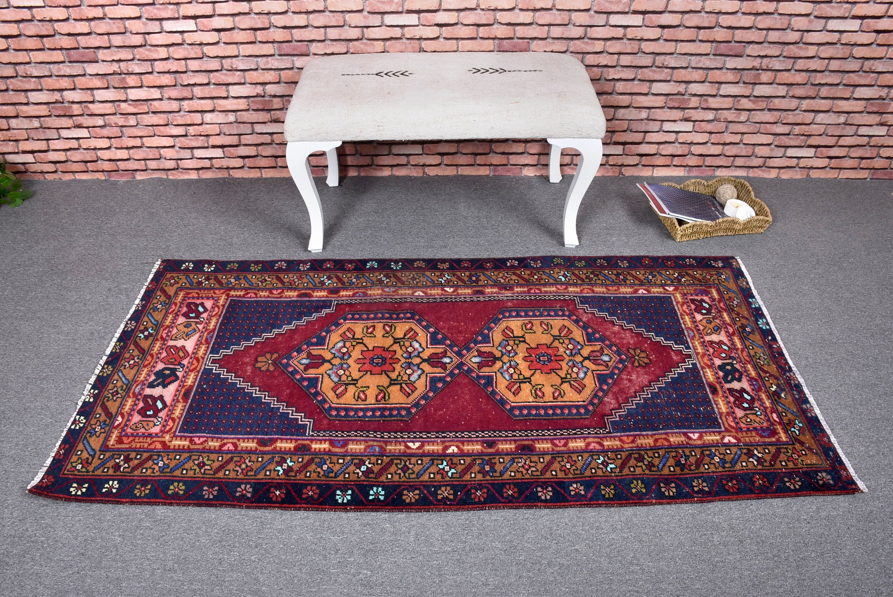 Aztek Halısı, Boho Vurgulu Halı, Giriş Halısı, Mavi Modern Halılar, Yer Halıları, Boho Halısı, Türk Halıları, Vintage Halılar, 3x6 ft Accent Halısı, Fas Halıları