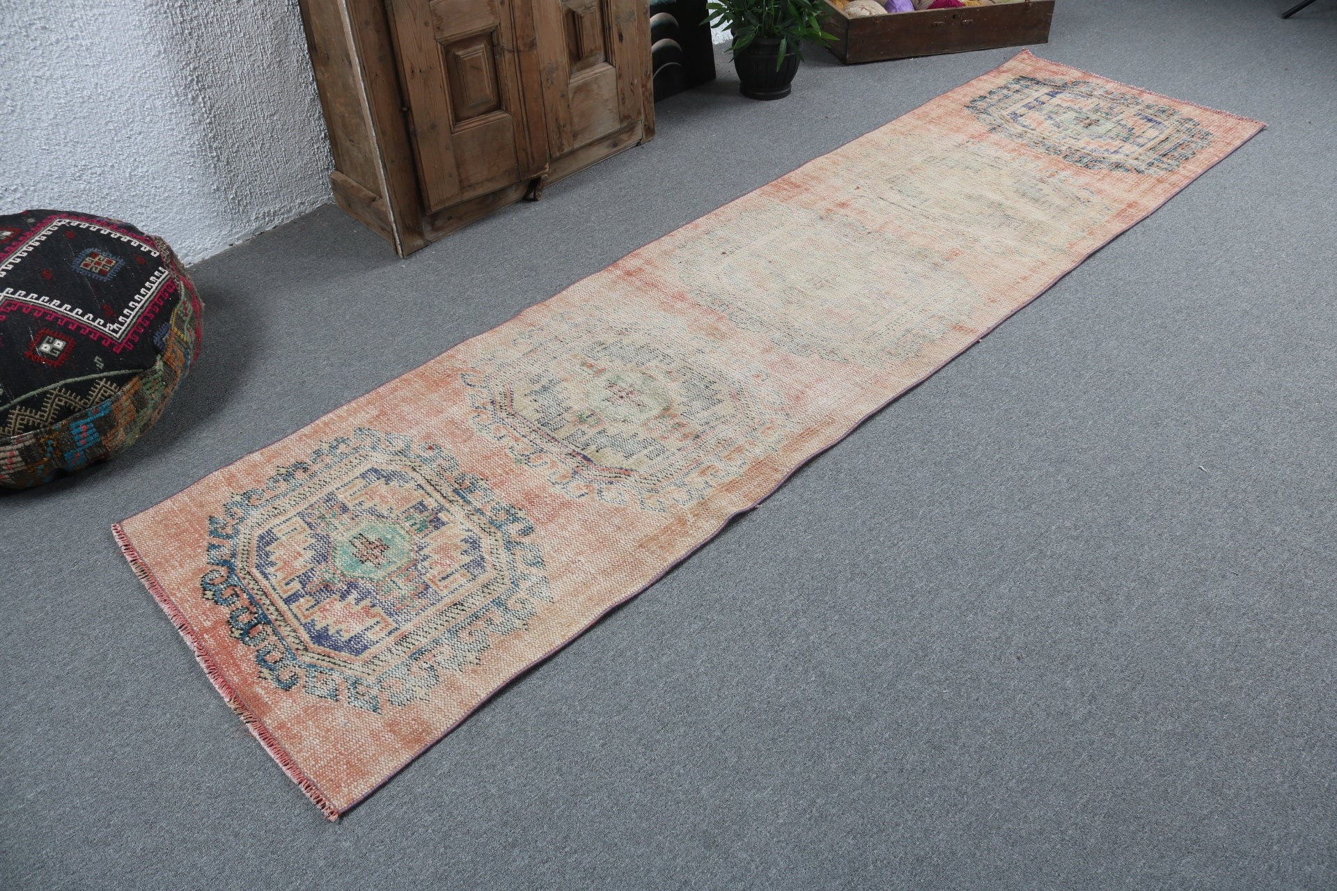 Turkish Rugs, Beni Ourain Runner Rugs, Boho Rugs, 2.6x9.9 ft Runner Rugs, Stair Rug, Vintage Rugs, Modern Rugs, Orange Oriental Rugs