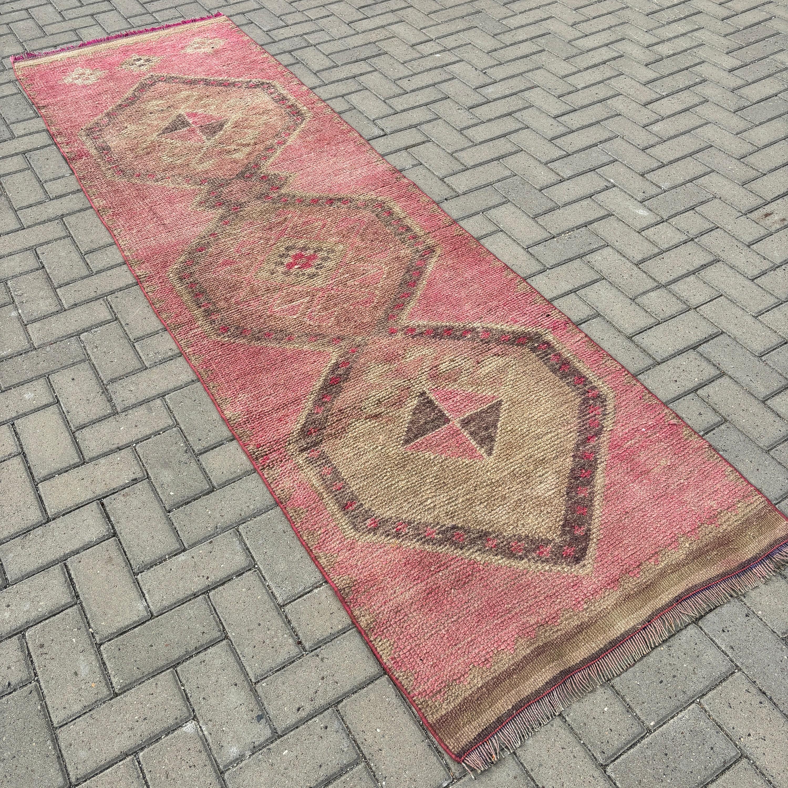 Hallway Rugs, Bedroom Rug, Statement Rug, Pink Floor Rugs, Handmade Rug, 2.8x9.4 ft Runner Rug, Vintage Rug, Rugs for Stair, Turkish Rug