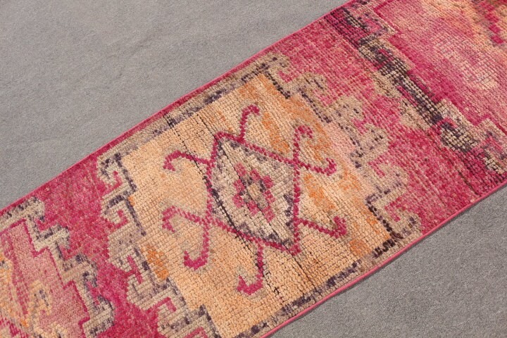Oushak Rugs, Pink Oriental Rugs, Kitchen Rug, Handmade Wool Rug Rugs, Turkish Rugs, Vintage Rug, Rugs for Stair, 2.6x8.5 ft Runner Rug