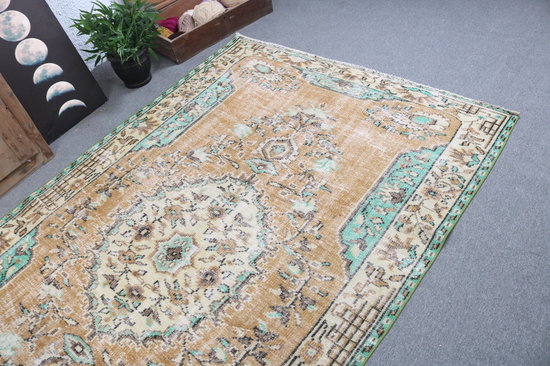 Kahverengi Modern Halı, Vintage Halı, Türk Halıları, Ev Dekorasyonu Halıları, 4.9x8.6 ft Büyük Halılar, Büyük Boho Halıları, El Dokuma Halı, Yemek Odası Halısı