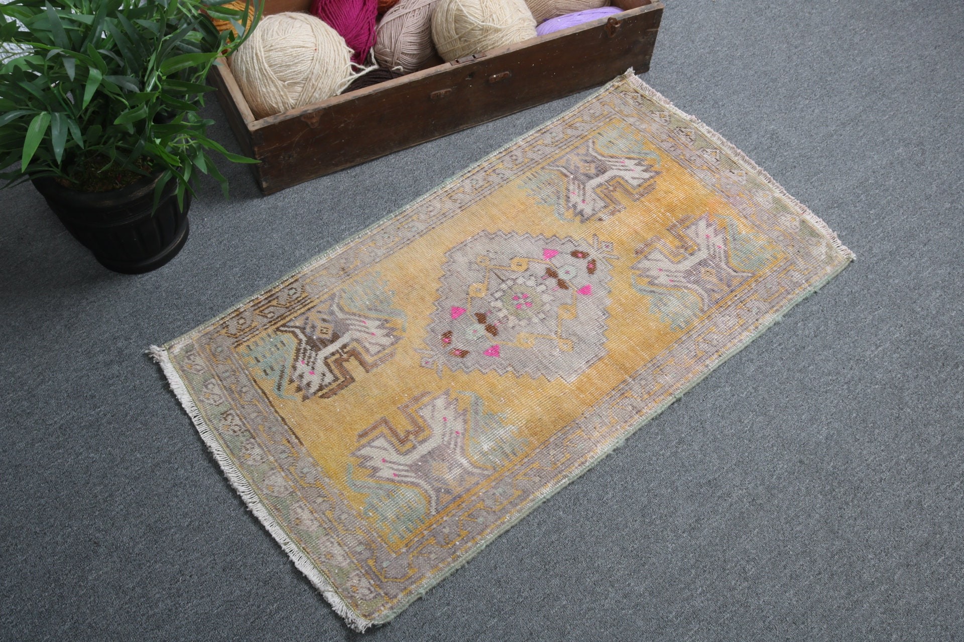 Vintage Rugs, Car Mat Rugs, Boho Rug, Small Area Rug, Turkish Rug, Oriental Rugs, 1.7x3.1 ft Small Rugs, Antique Rugs, Yellow Oriental Rugs