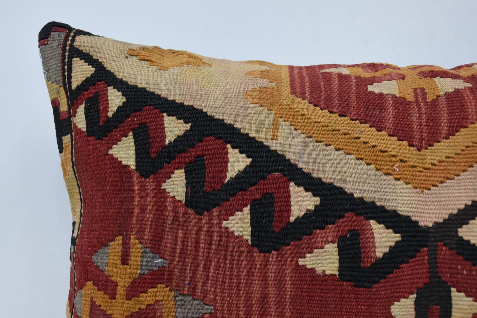 Boho Throw Pillow Cover, Retro Cushion Case, Pillow for Sofa, Turkish Pillow, Seat Pillow, 16"x24" Red Pillow Sham, Throw Kilim Pillow