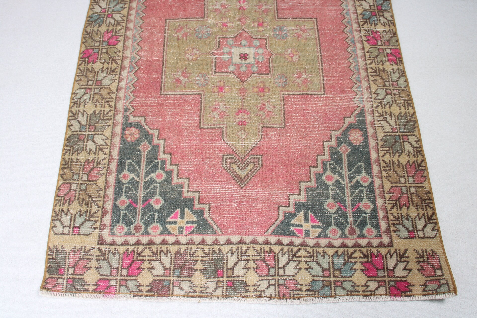Oriental Rug, Boho Rugs, Kitchen Rug, Turkish Rugs, 3.8x7.5 ft Area Rugs, Living Room Rugs, Pink Home Decor Rugs, Vintage Rug