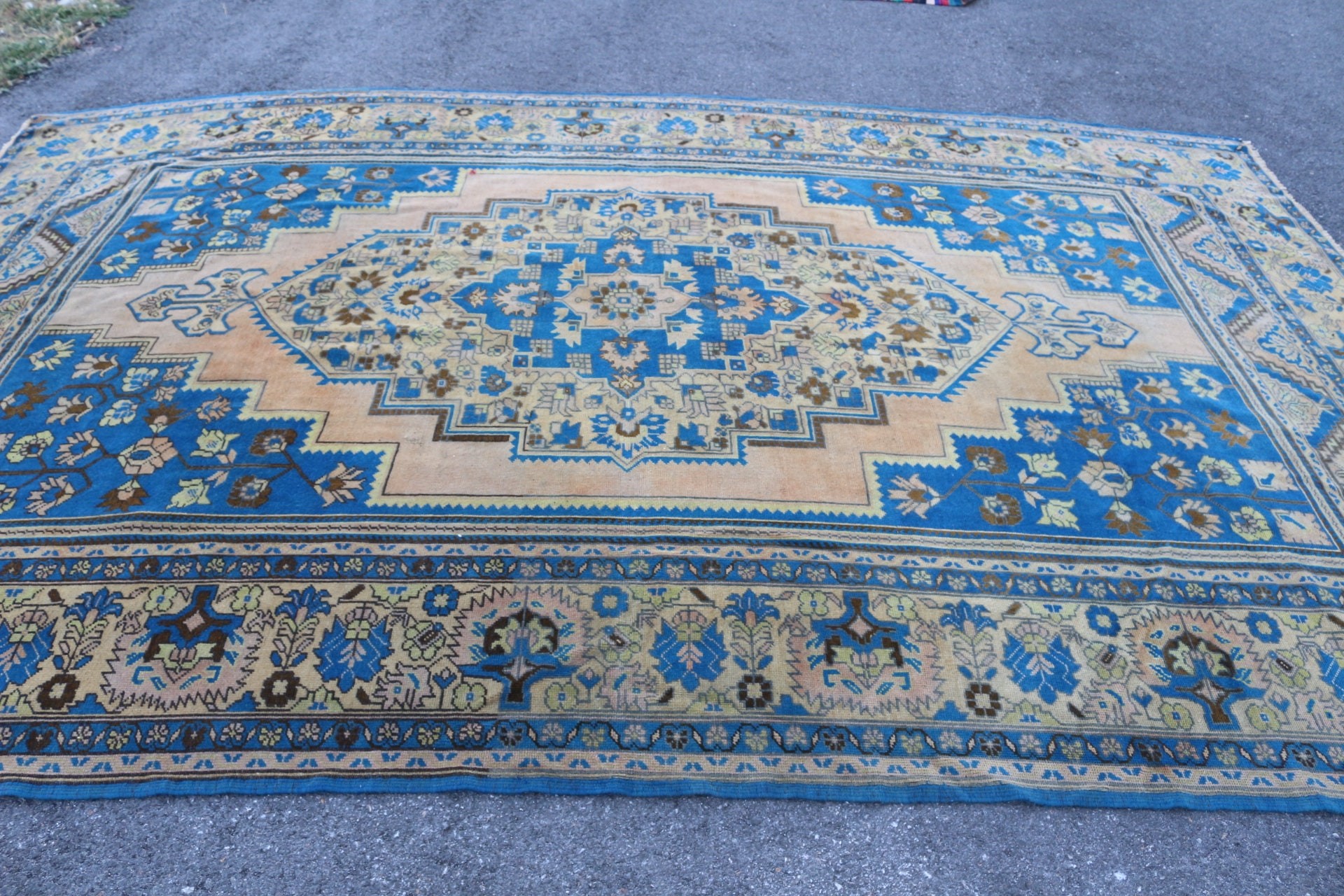 Blue Floor Rug, 7.6x11.7 ft Oversize Rug, Turkish Rug, Living Room Rug, Custom Rug, Anatolian Rugs, Salon Rug, Vintage Rug