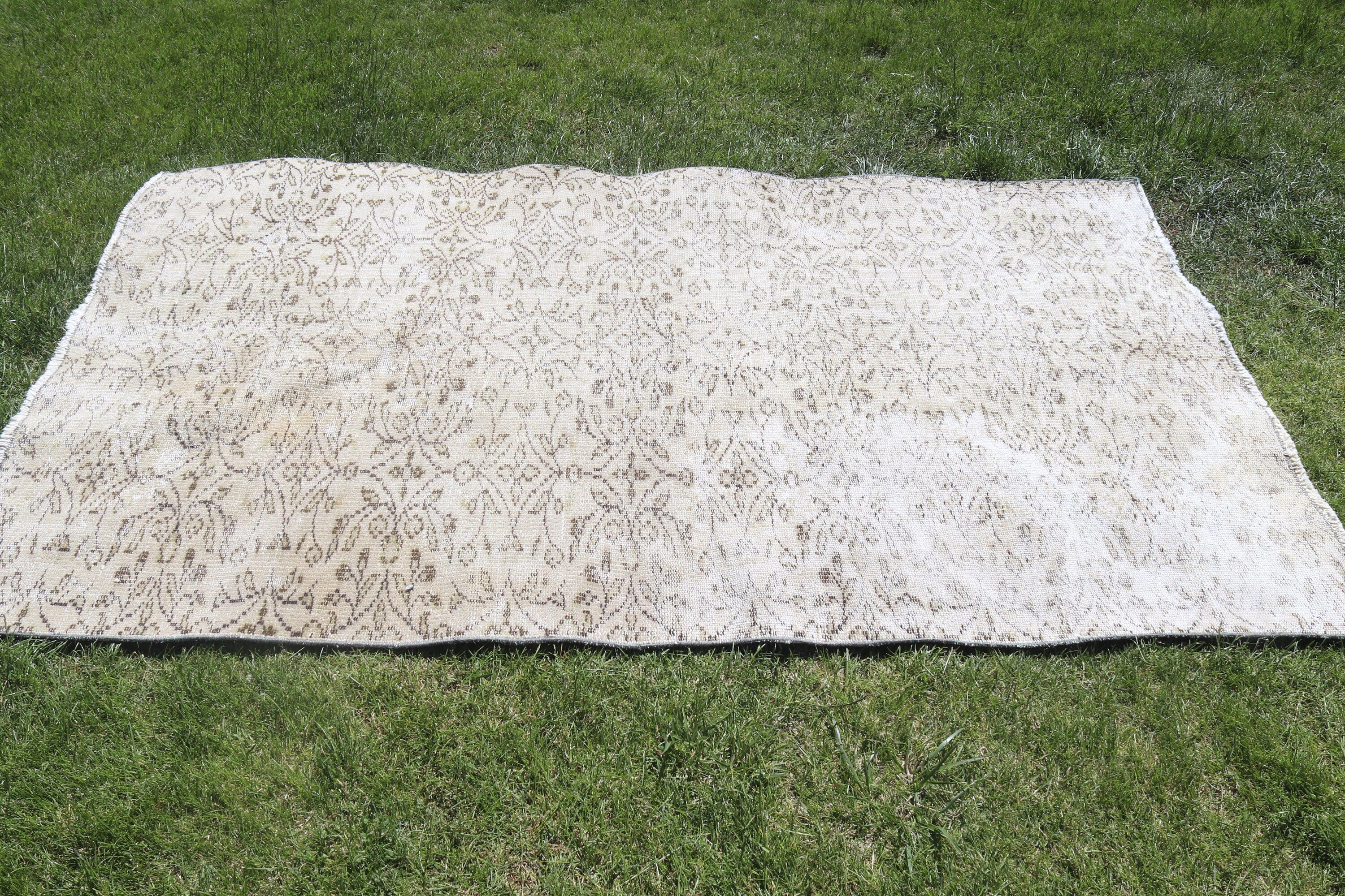 Bej Oryantal Halı, Oushak Halılar, Vintage Alan Halıları, Modern Halı, Türk Halısı, Etnik Halı, 4x6,9 ft Alan Halıları, Vintage Halılar, Oushak Alan Halıları