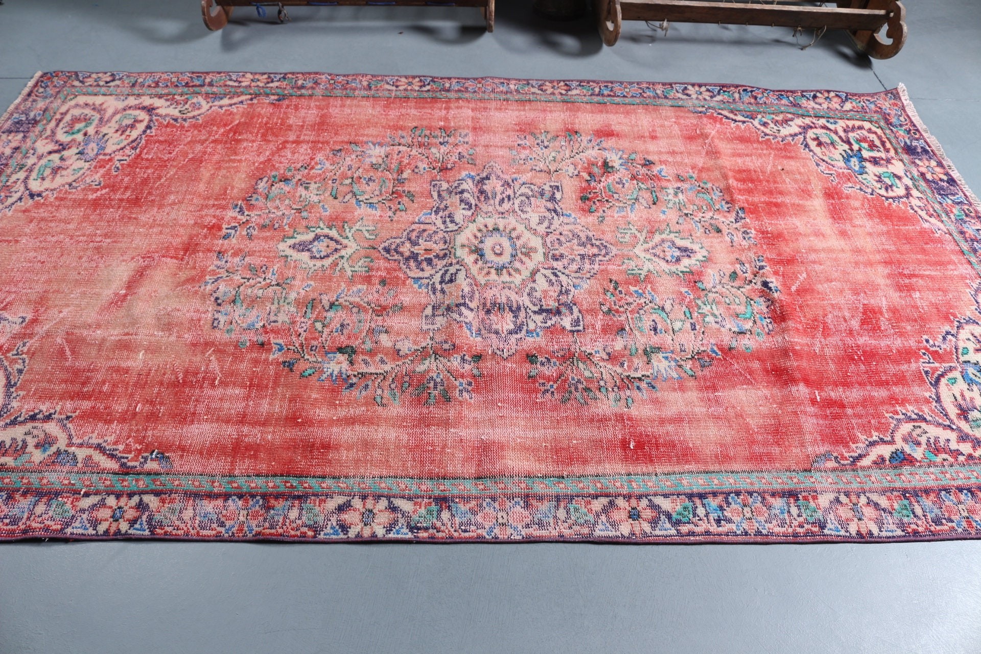 Red Moroccan Rug, Turkish Rug, Antique Rug, Vintage Rug, Bedroom Rug, 5.3x9.2 ft Large Rug, Salon Rug, Rugs for Bedroom, Oushak Rugs