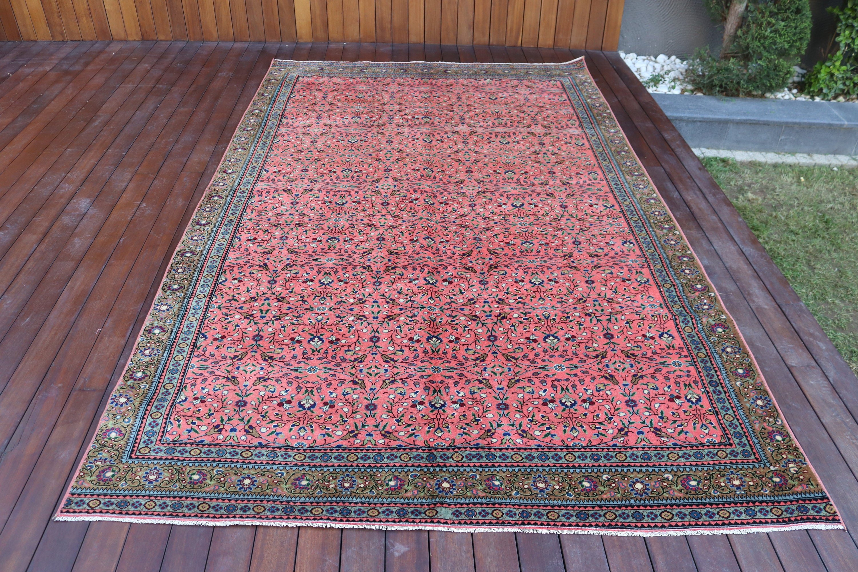 Türk Halısı, Yemek Odası Halıları, 5.7x9.4 ft Büyük Halılar, Büyük Vintage Halılar, Oushak Halısı, Pembe Ev Dekor Halıları, Açıklama Halıları, Vintage Halı