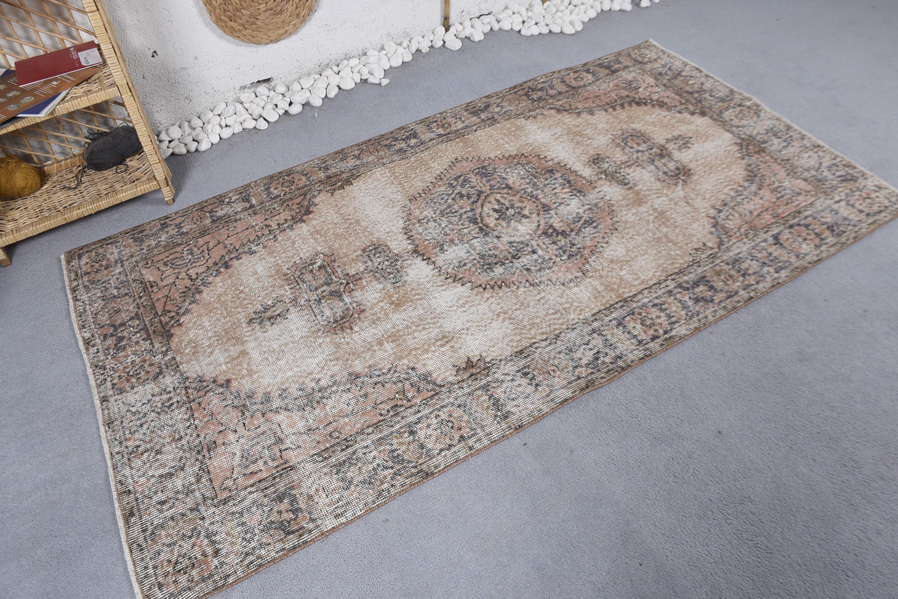 Antique Rug, Boho Area Rugs, Oushak Area Rugs, Vintage Rug, Geometric Rug, Turkish Rugs, Beige  3.6x6.8 ft Area Rug