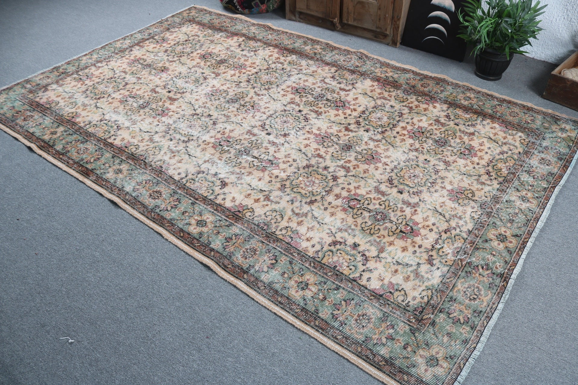 Türk Halıları, Vintage Halı, Aztek Halıları, Antik Halı, 5,8x9,2 ft Büyük Halılar, Kahverengi Anadolu Halıları, Büyük Oushak Halısı, Fas Halısı, Salon Halıları