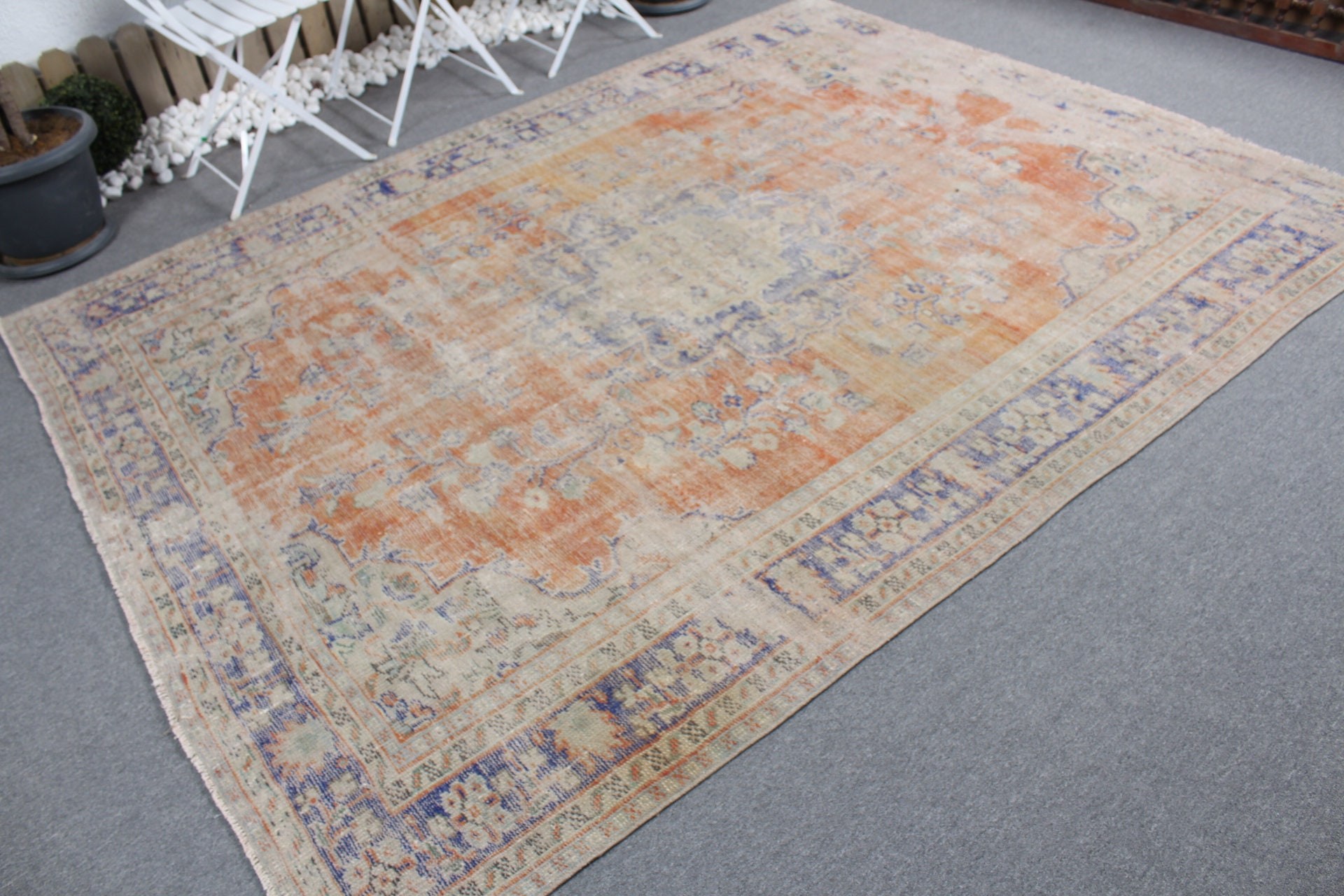 Living Room Rug, Anatolian Rugs, Bedroom Rug, 6.7x9 ft Large Rugs, Vintage Rug, Dorm Rug, Turkish Rugs, Orange Anatolian Rugs, Oushak Rug