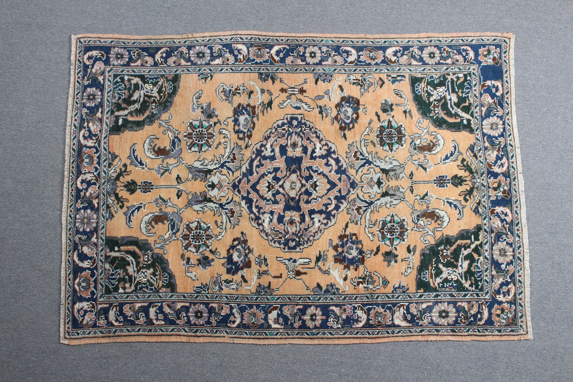 Mutfak Halısı, Oturma Odası Halısı, Pastel Halılar, Vintage Halı, Turuncu Oryantal Halı, Yatak Odası Halısı, 4.2x5.9 ft Alan Halısı, Türk Halıları, Yün Halılar