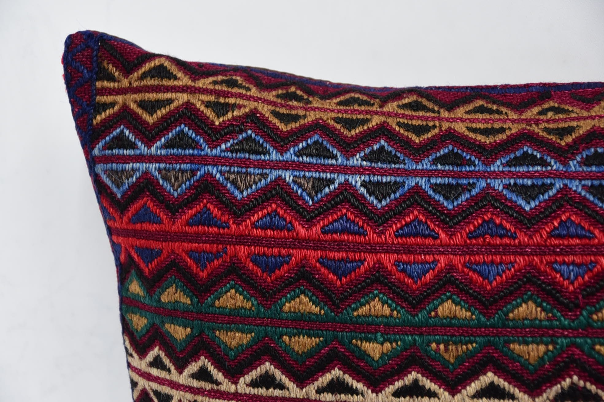 Boho Pillow Sham Cover, Bohemian Cushion Pillow, Home Decor Pillow, Vintage Kilim Throw Pillow, Christmas Pillow, 16"x24" Blue Pillow Case