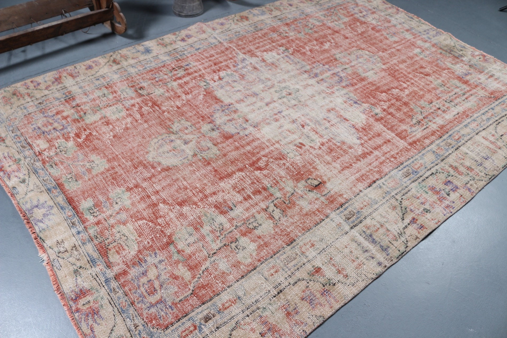 Turkish Rug, Oriental Rugs, Aesthetic Rug, Orange Cool Rug, 5.9x8.8 ft Large Rug, Anatolian Rugs, Dining Room Rug, Vintage Rug, Salon Rugs