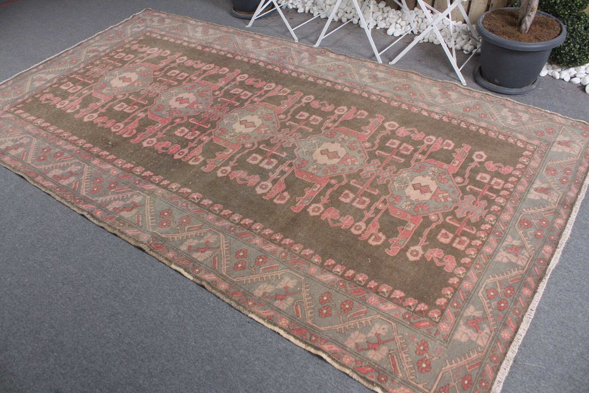 Wool Rug, Home Decor Rugs, Turkish Rugs, Salon Rug, Vintage Rug, Dining Room Rug, Brown Floor Rugs, 5.4x9.7 ft Large Rug, Rugs for Salon