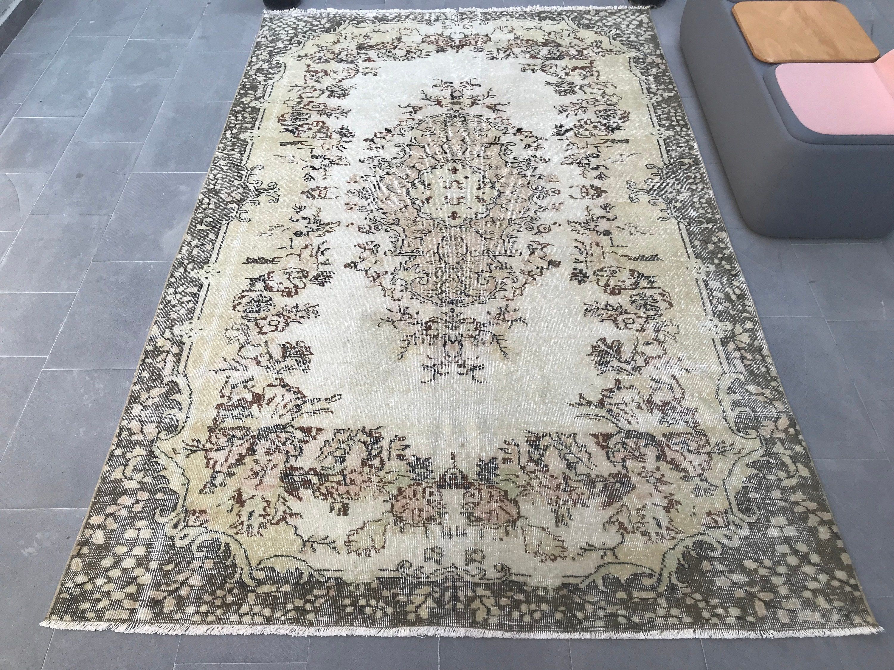 Living Room Rug, Anatolian Rug, 6.3x9.8 ft Large Rug, Salon Rug, White Cool Rugs, Turkish Rugs, Vintage Rug, Turkey Rugs