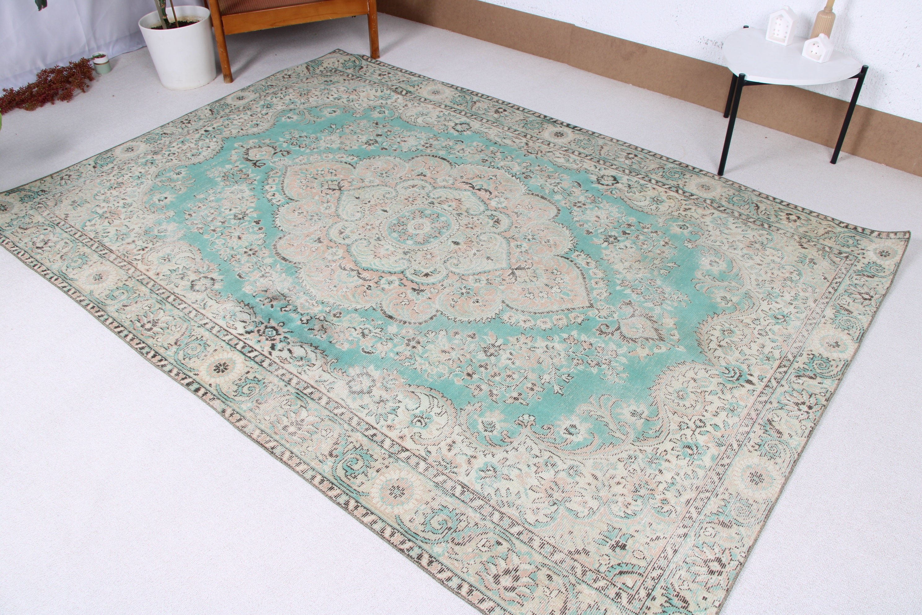 5.5x8 ft Büyük Halı, Oturma Odası Halısı, Mutfak Halıları, Türk Halıları, Geometrik Halı, Yeşil Modern Halılar, Vintage Halılar, Büyük Vintage Halı