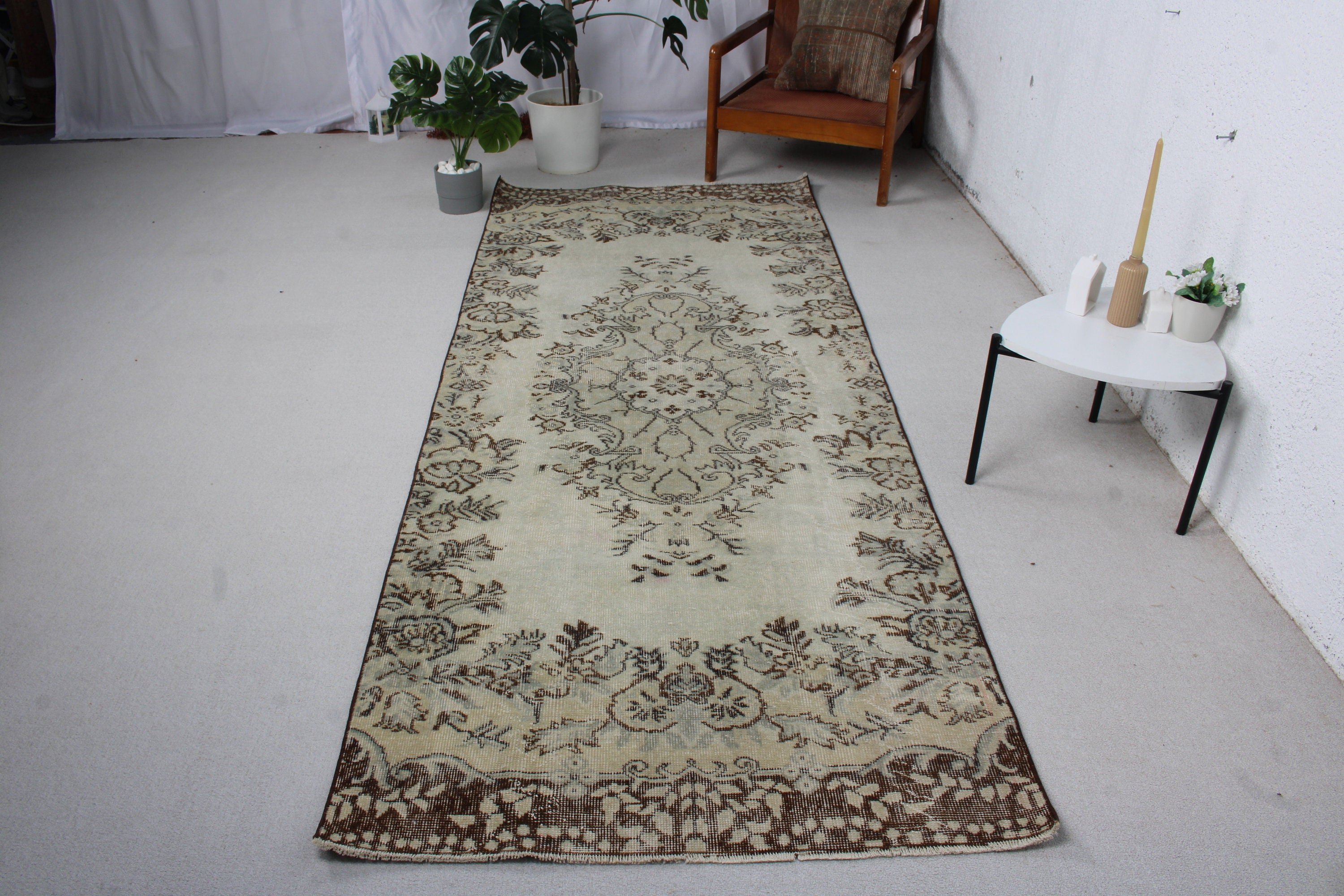 3.6x9.3 ft Runner Halıları, Beni Ourain Runner Halıları, Türk Halıları, Vintage Halı, Bej Lüks Halı, Oushak Halıları, Bildiri Halısı, Koridor Halıları