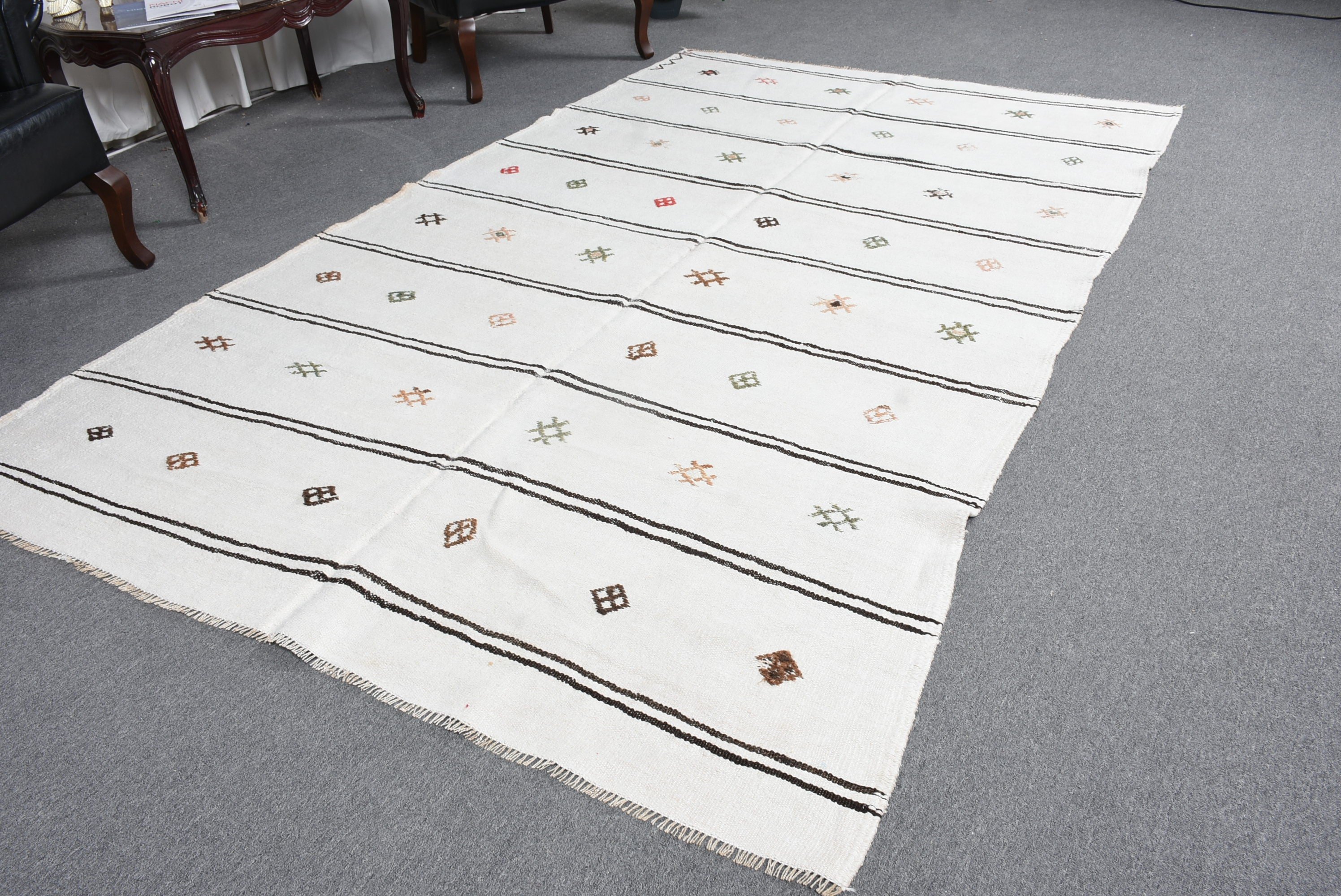 Living Room Rugs, Dining Room Rug, Turkish Rugs, Vintage Rugs, White Antique Rug, 5.4x8.9 ft Large Rug, Bedroom Rug, Bright Rug, Wool Rug