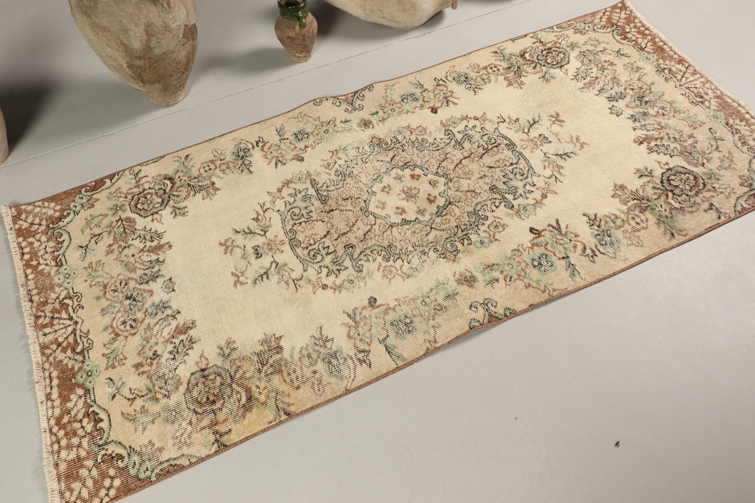 Beige Wool Rug, 2.9x6.7 ft Accent Rug, Nursery Rug, Rugs for Bedroom, Natural Rug, Bedroom Rug, Vintage Rug, Turkish Rugs