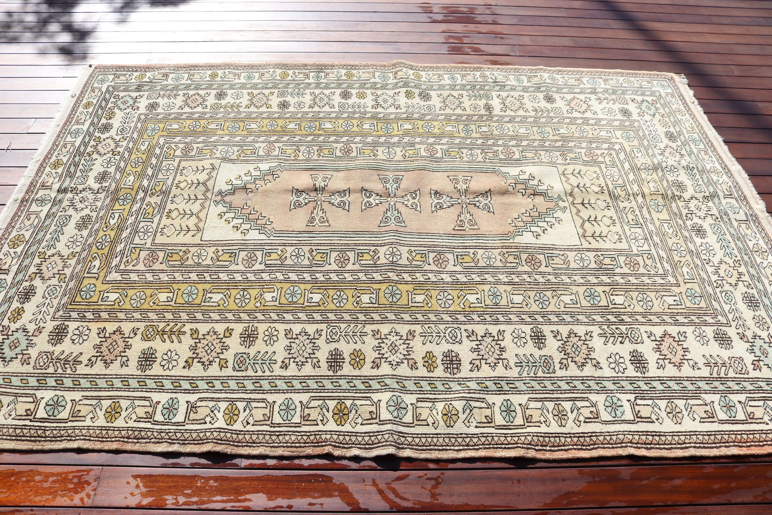 Yemek Odası Halıları, Oturma Odası Halısı, Düz Dokuma Halılar, 5.4x7.8 ft Büyük Halılar, Türk Halıları, Oushak Halısı, Bej Oushak Halıları, Vintage Halı