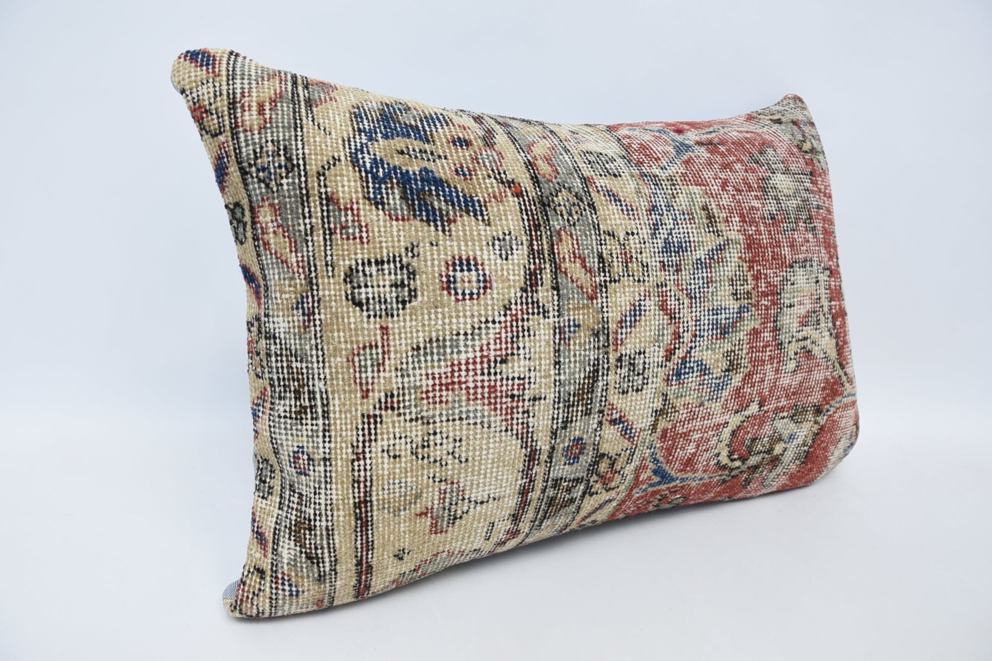 16"x24" Red Pillow, Handmade Kilim Cushion, Kilim Cushion Sham, Ethnical Kilim Rug Pillow, Crochet Pattern Pillow Cover