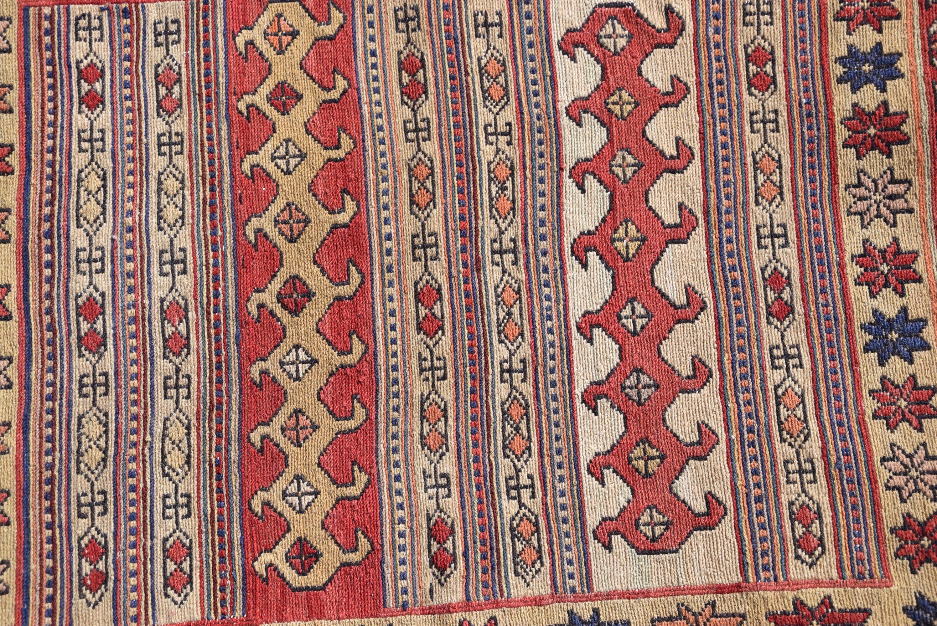 Giriş Halısı, 2,5x3 ft Küçük Halı, Vintage Halılar, Antika Halı, Kilim, Oryantal Halı, Çocuk Odası Halıları, Türk Halısı, Kırmızı Oushak Halı, Mutfak Halısı