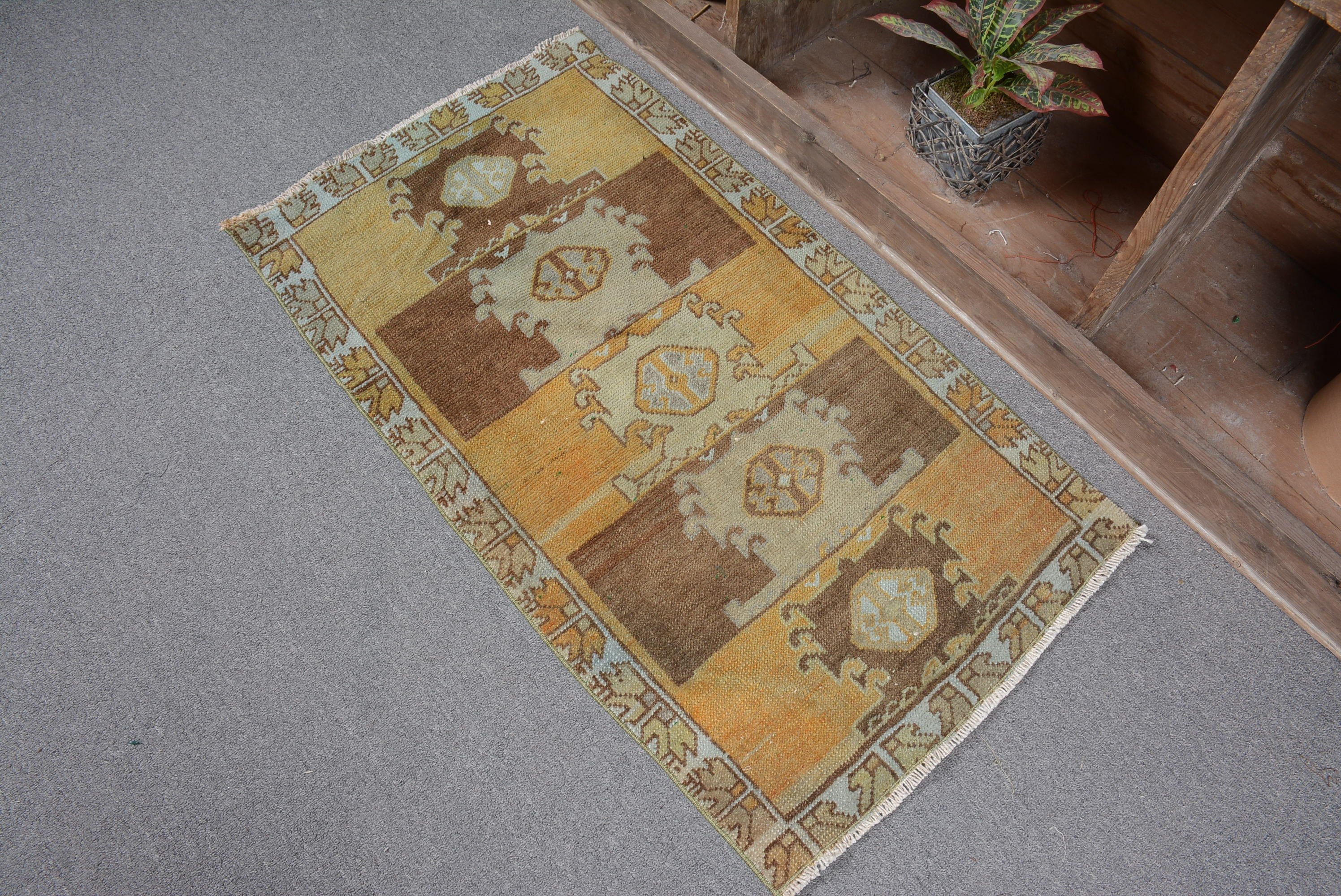 Yellow Antique Rug, Vintage Rugs, 1.8x3.3 ft Small Rug, Turkish Rug, Oushak Rugs, Bathroom Rug, Door Mat Rug, Rugs for Car Mat, Wool Rug