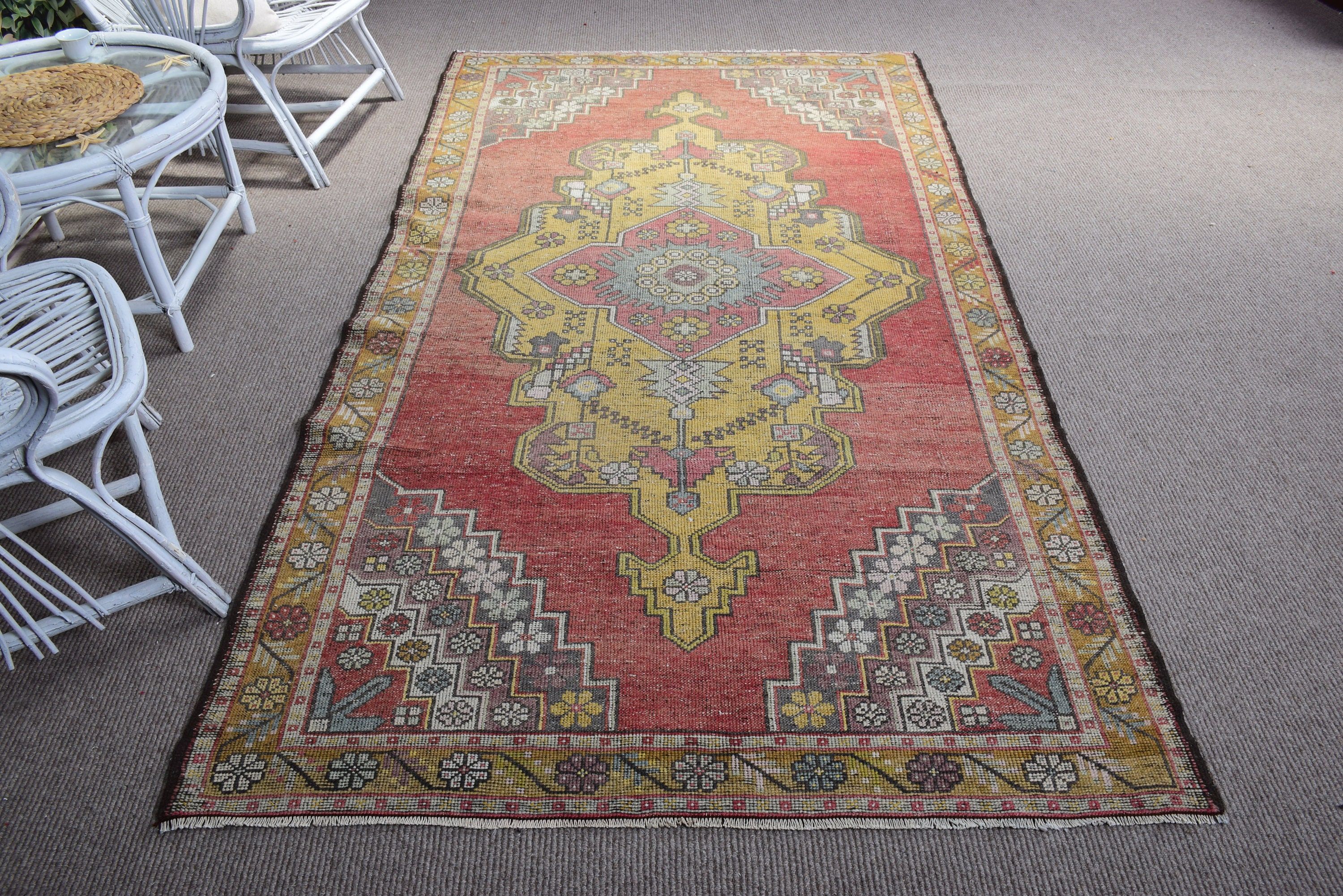 Boho Alanı Halıları, Mutfak Halıları, Antika Halılar, İç Mekan Halıları, Türk Halıları, Yer Halısı, 4,6x8,6 ft Alan Halıları, Vintage Halı, Kırmızı Fas Halısı