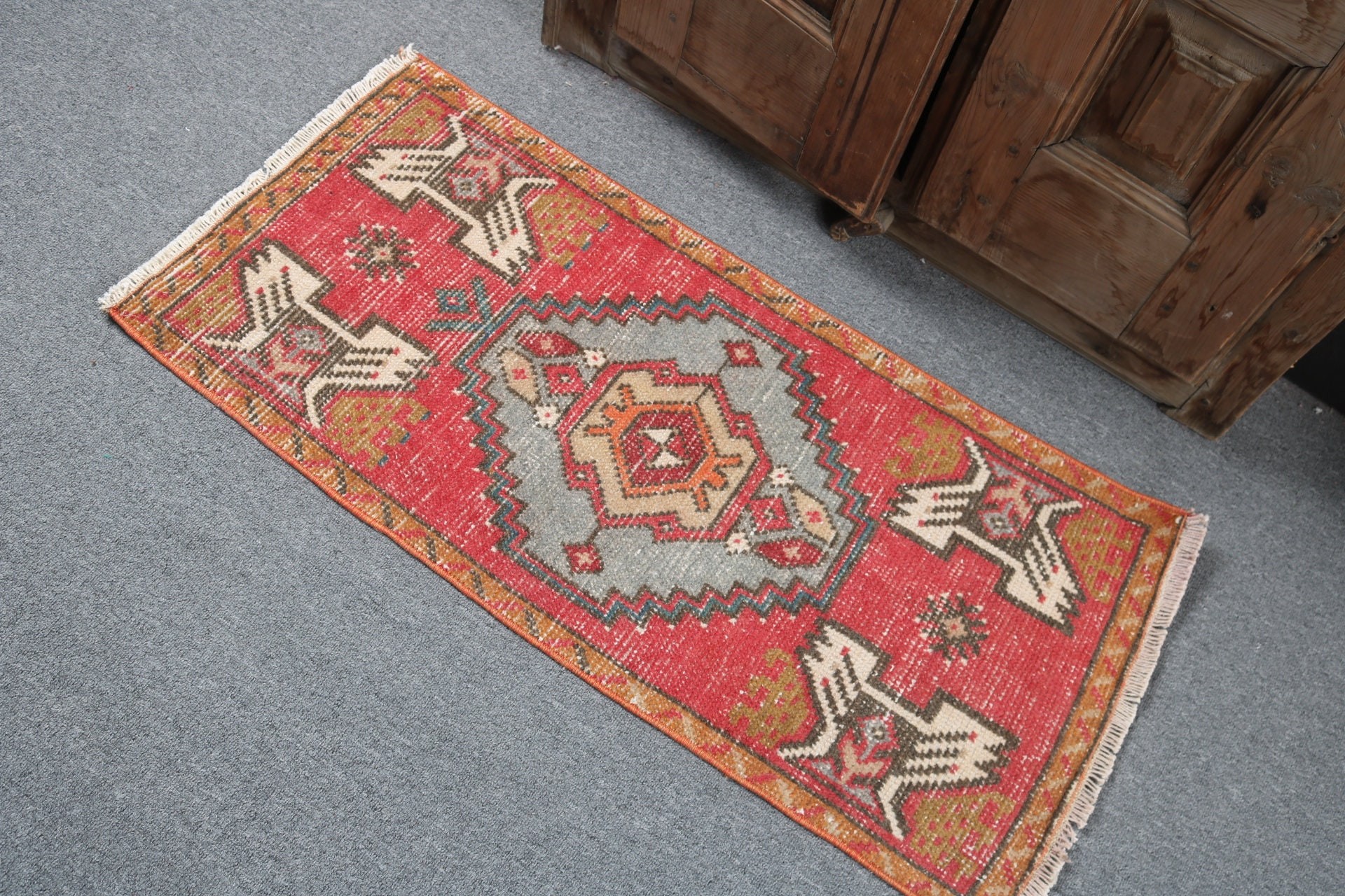 1.5x3.2 ft Small Rug, Bath Rugs, Rugs for Bedroom, Car Mat Rugs, Vintage Rugs, Cool Rugs, Flatweave Rugs, Red Floor Rugs, Turkish Rug