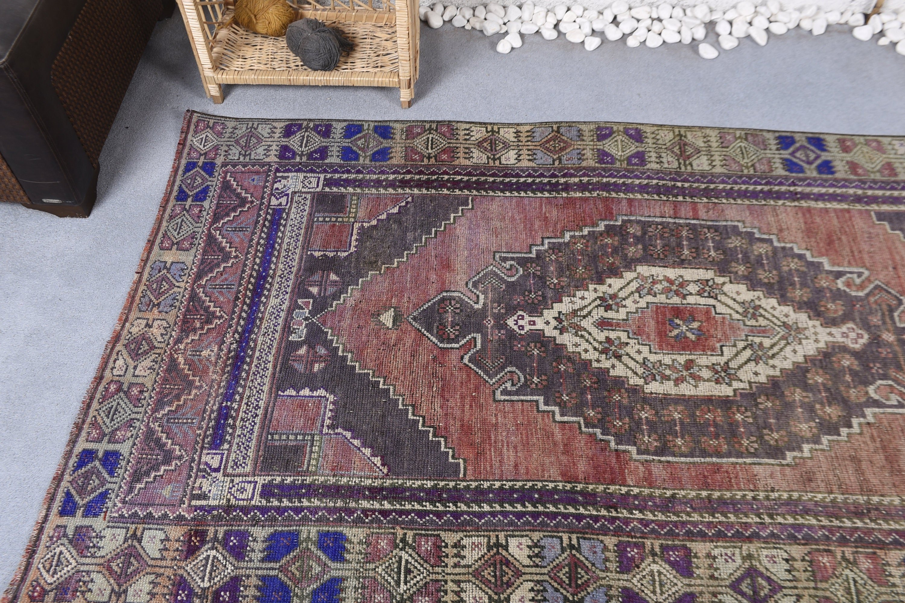 Anatolian Rug, Living Room Rugs, Bright Rug, Wool Rug, Red  3.7x7.7 ft Area Rugs, Turkish Rugs, Dining Room Rugs, Vintage Rug