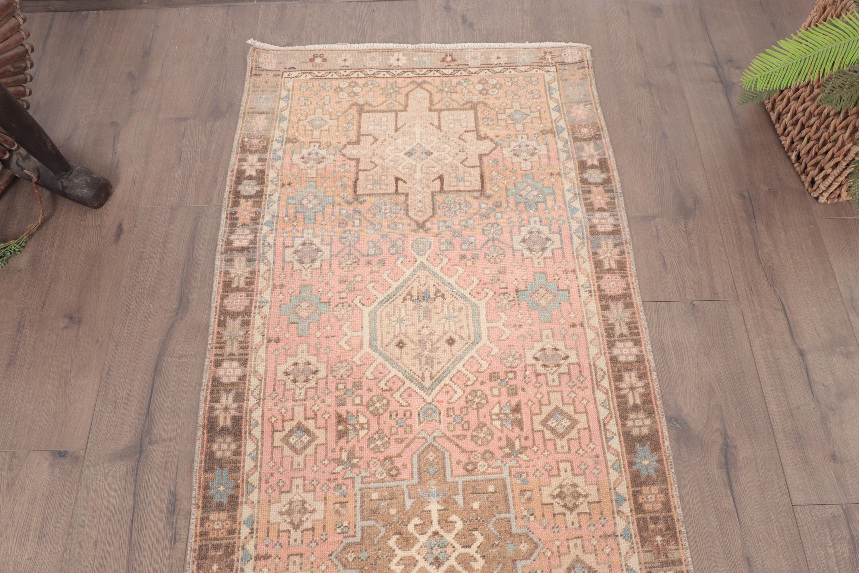 Vintage Halı, 2.6x9.5 ft Runner Halıları, Vintage Runner Halıları, Etnik Halı, Bej İfade Halıları, Türk Halıları, Mutfak Halısı, Nötr Halı