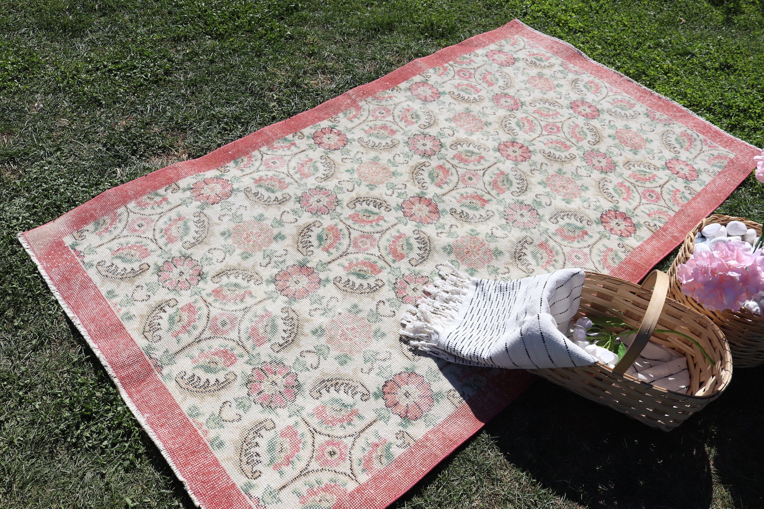 3.7x6.6 ft Area Rug, Indoor Rug, Ethnic Rugs, Statement Rugs, Beige Boho Rug, Boho Rug, Vintage Rug, Rugs for Oushak Area, Turkish Rug