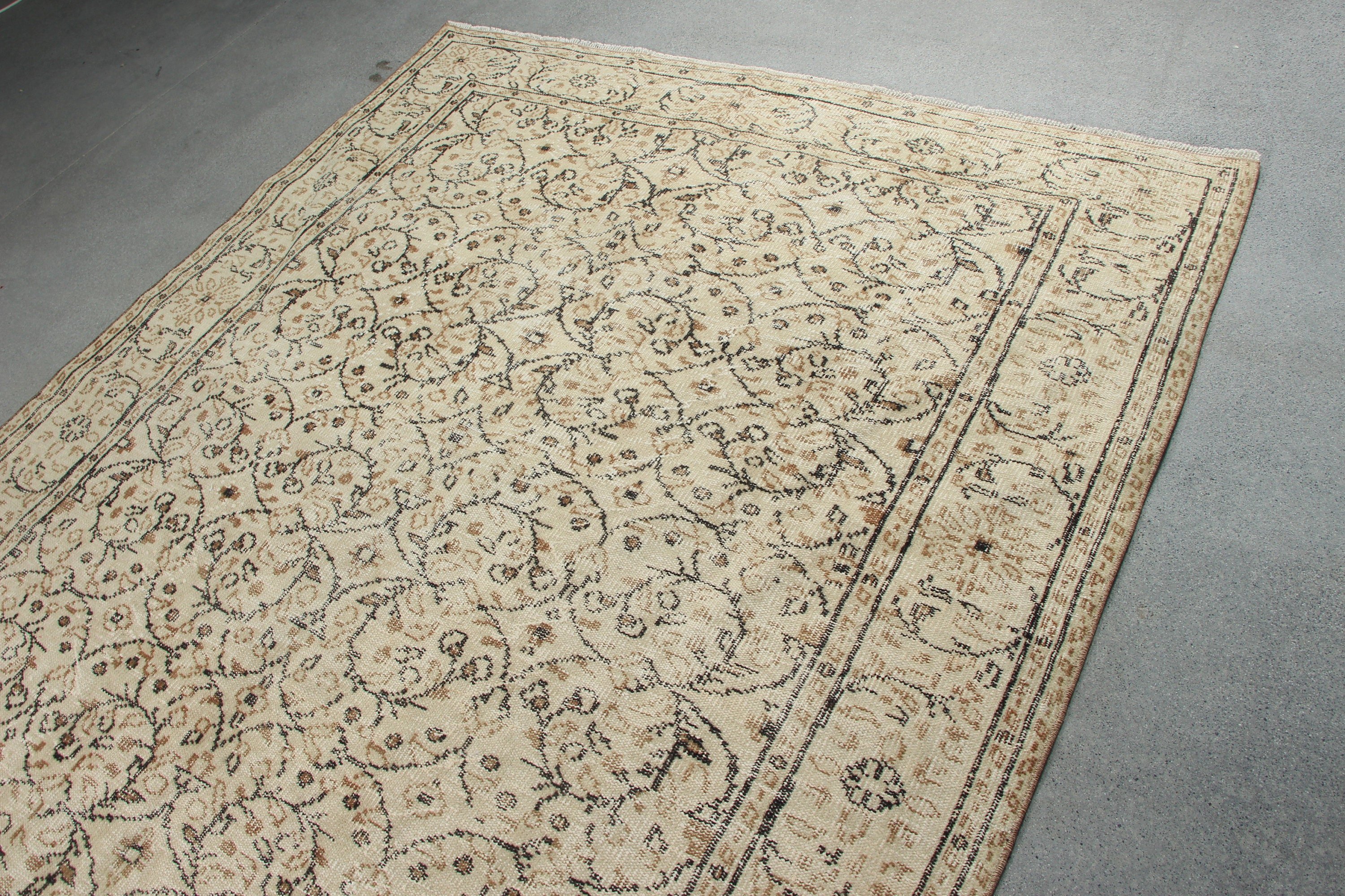 Salon Halıları, 6.1x8.3 ft Büyük Halı, Bej Oushak Halılar, Salon Halısı, Oryantal Halılar, Yatak Odası Halıları, Anadolu Halıları, Vintage Halı, Türk Halısı