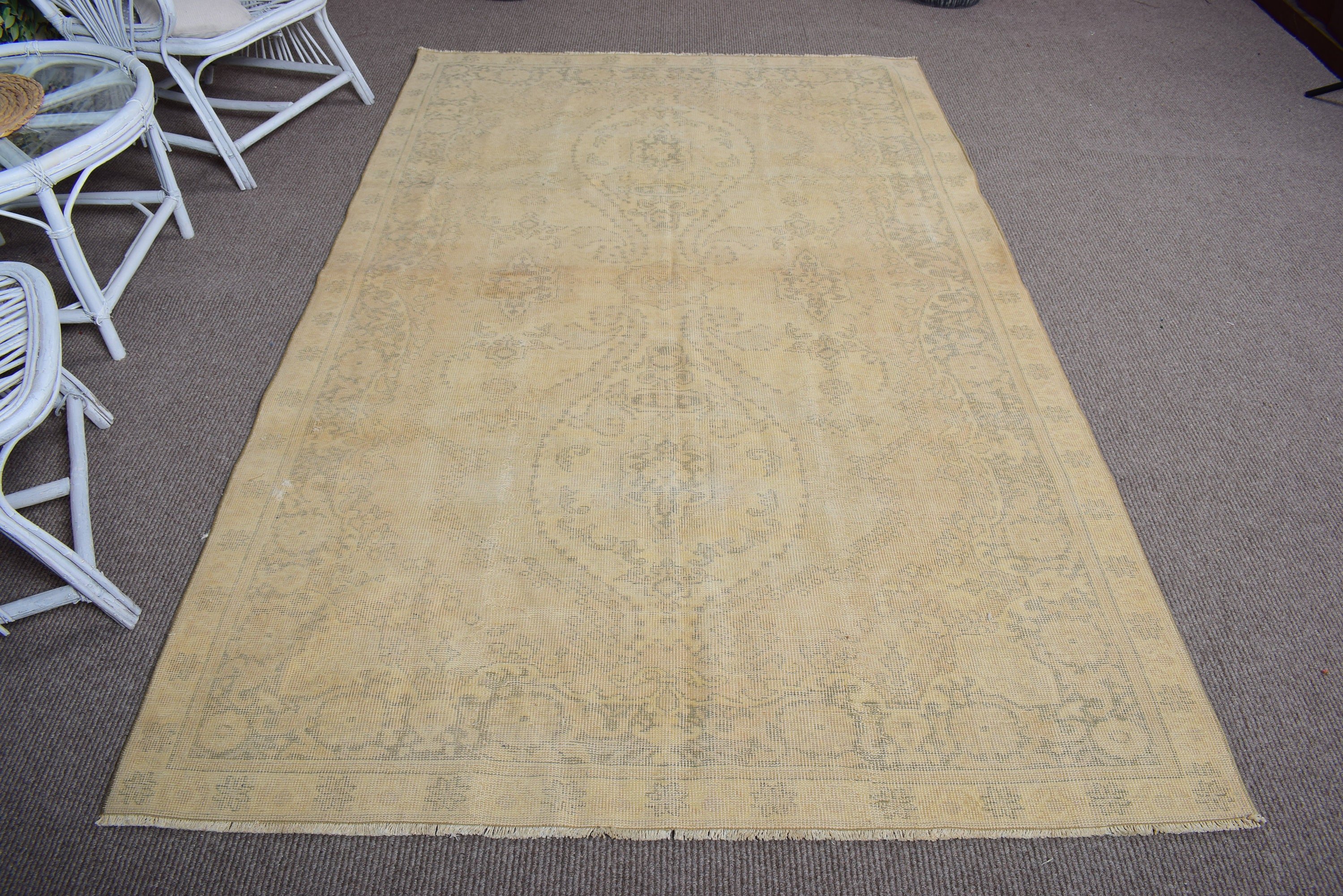 5.2x8.4 ft Büyük Halı, Vintage Halı, Türk Halıları, Büyük Oushak Halısı, Antika Halı, Oturma Odası Halısı, Geometrik Halılar, Bej Mutfak Halıları