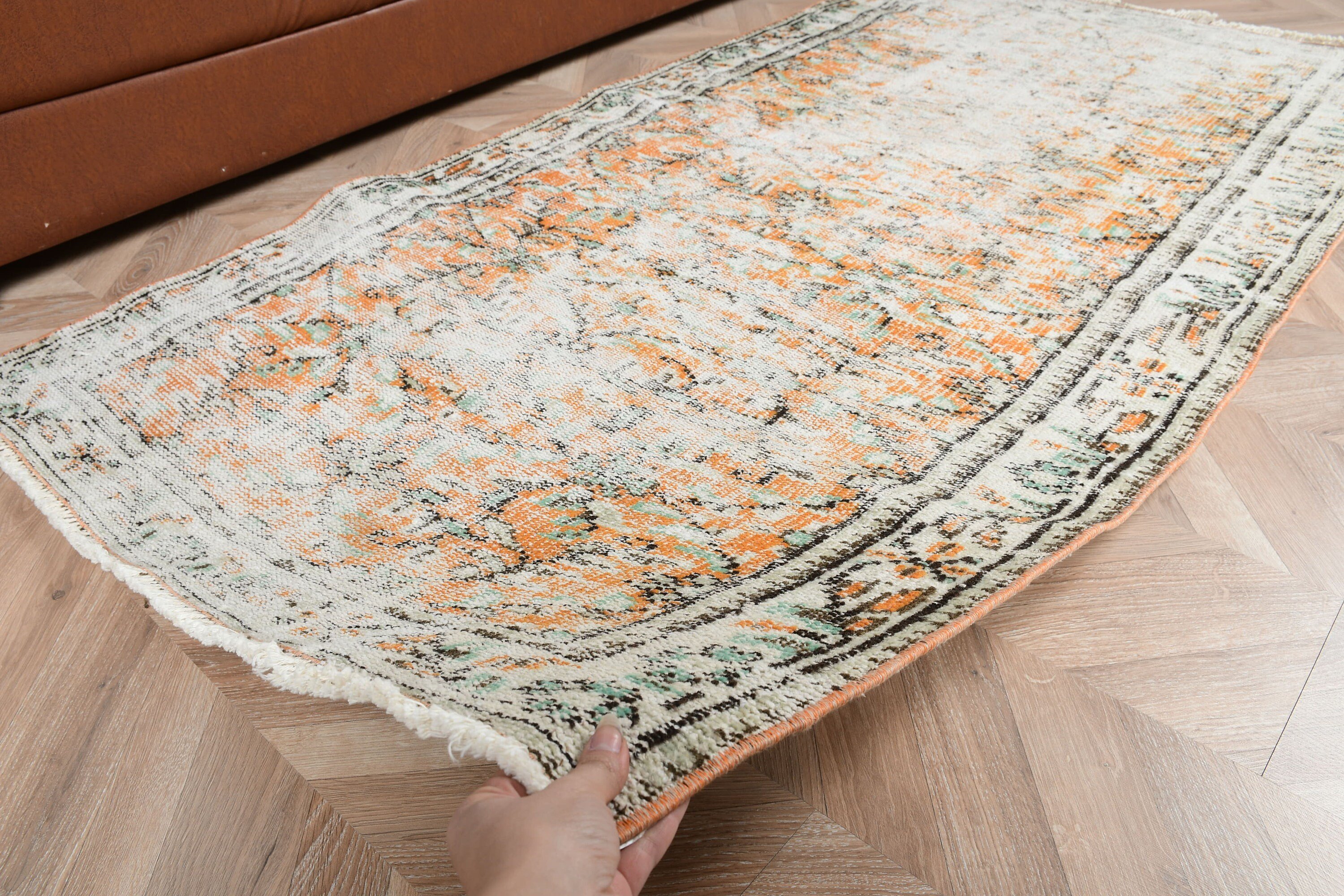 3.3x6.2 ft Accent Rugs, Entry Rugs, Orange Moroccan Rug, Vintage Rugs, Organic Rugs, Kitchen Rug, Cool Rug, Anatolian Rugs, Turkish Rug