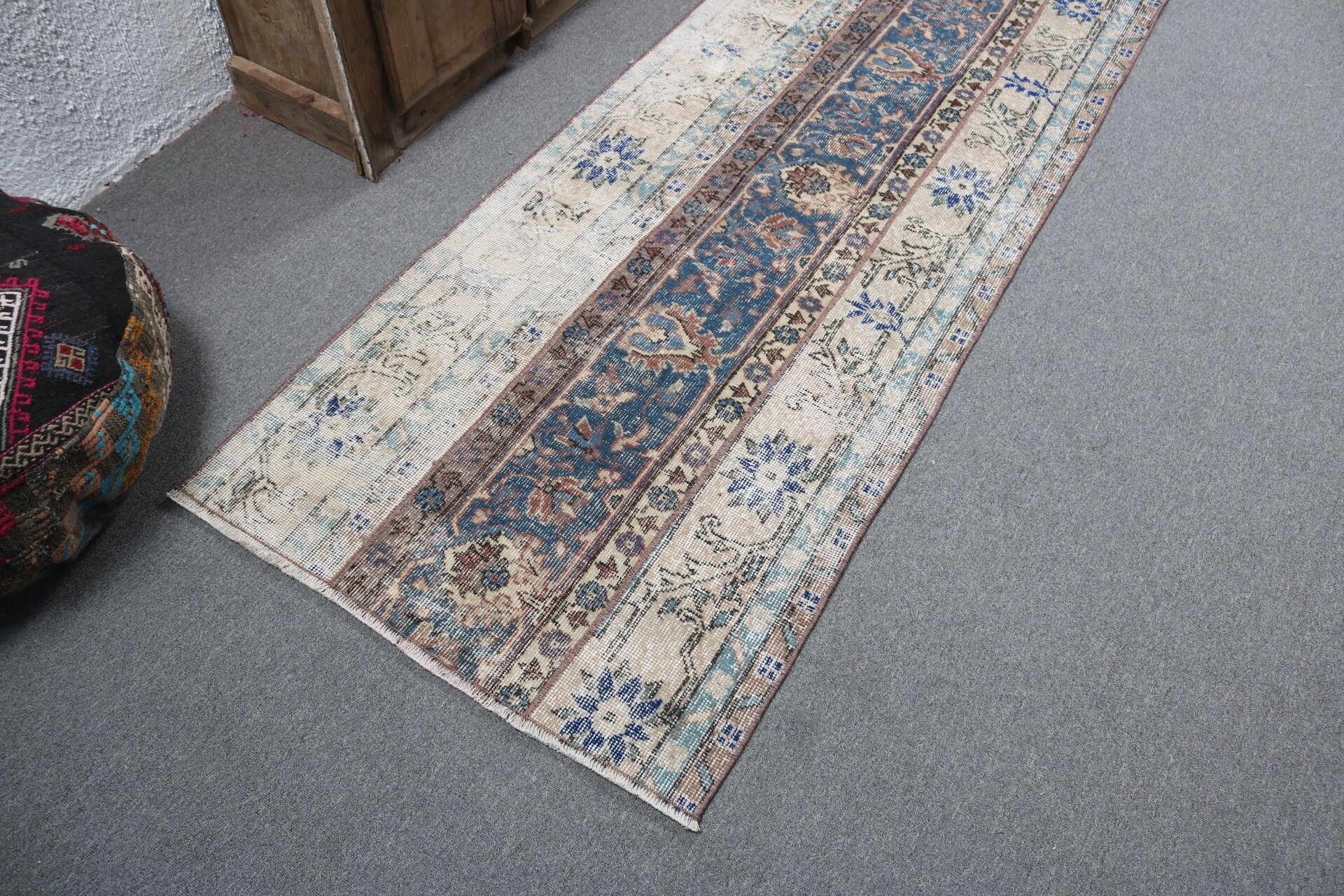 Cool Halı, 2.8x8.1 ft Runner Halı, Türk Halısı, Uzun Yolluk Halıları, Boho Halıları, Vintage Halılar, Merdiven Halıları, Oryantal Halılar, Bej Geometrik Halı