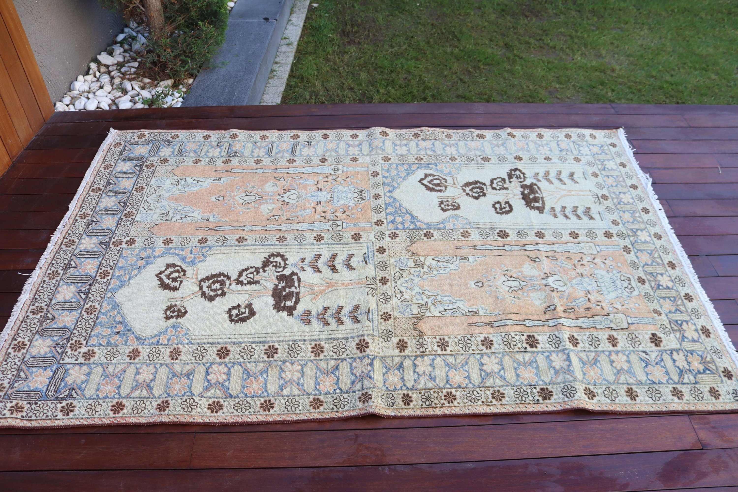 Floor Rugs, Beige Geometric Rugs, Nursery Rugs, Oushak Area Rug, Cool Rug, Turkish Rugs, Office Rug, Vintage Rugs, 4.2x6.6 ft Area Rugs