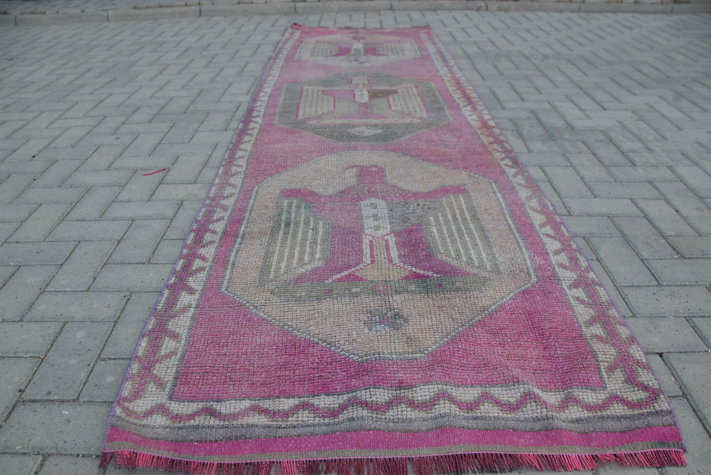 Wool Rug, Rugs for Stair, Corridor Rugs, 3x10.3 ft Runner Rug, Stair Rug, Turkish Rug, Vintage Rug, Pink Moroccan Rugs