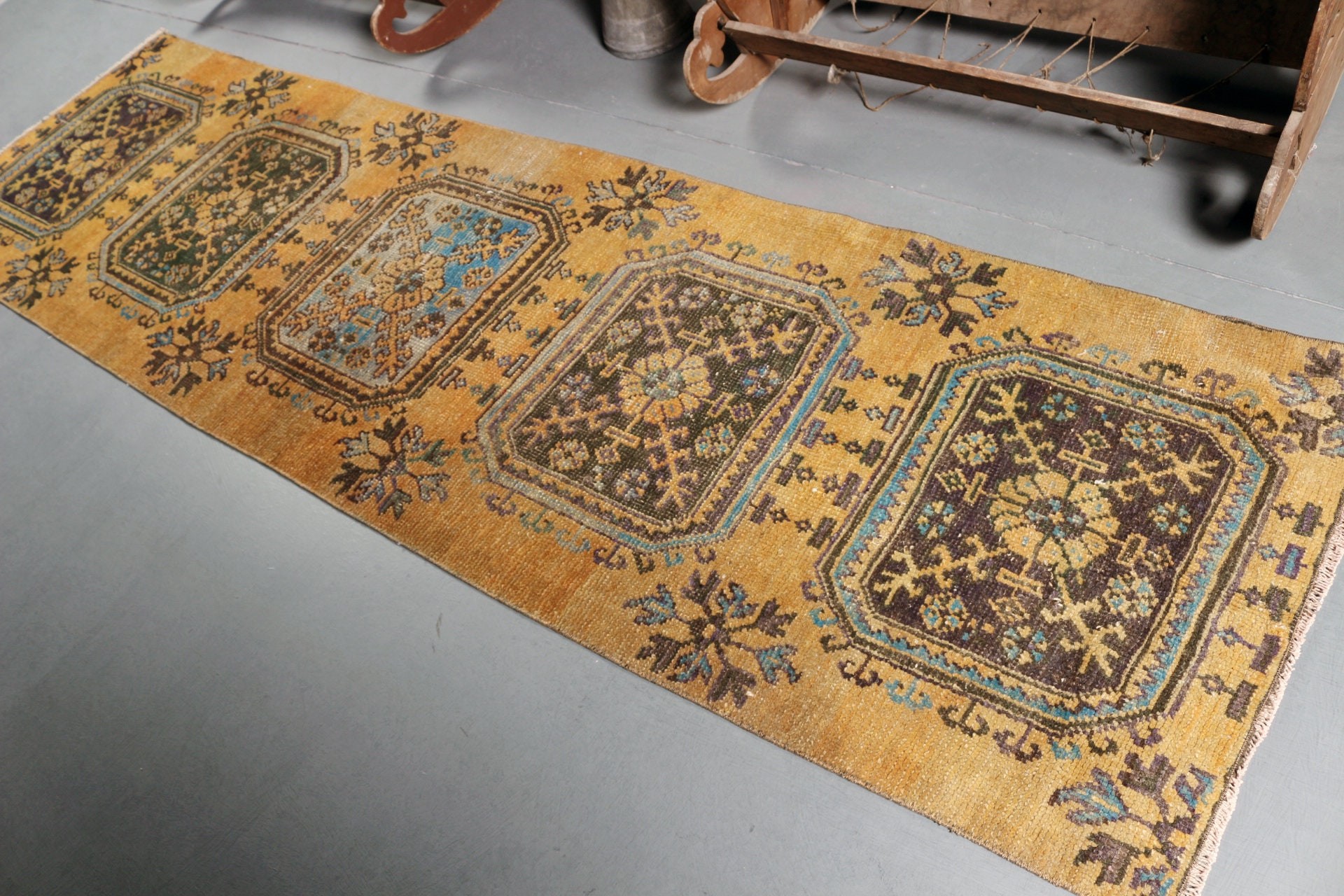 Koridor Halısı, Merdiven Halıları, Yün Halı, Sarı Mutfak Halıları, Vintage Halı, 2.8x9.9 ft Runner Halısı, Runner Halıları, Türk Halıları, Oryantal Halı