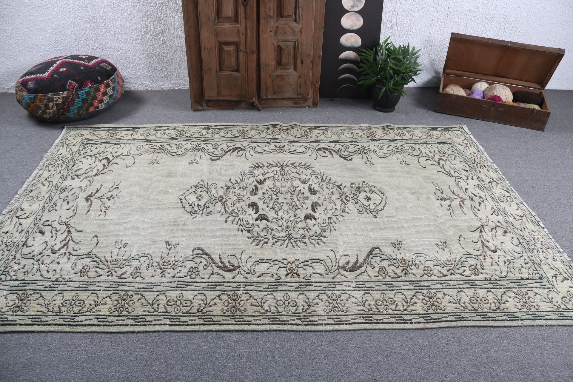 Yatak Odası Halısı, Vintage Halı, Geometrik Halılar, Mutfak Halısı, Büyük Boho Halıları, Türk Halısı, Yeşil 5.3x8.4 ft Büyük Halılar, Modern Halı