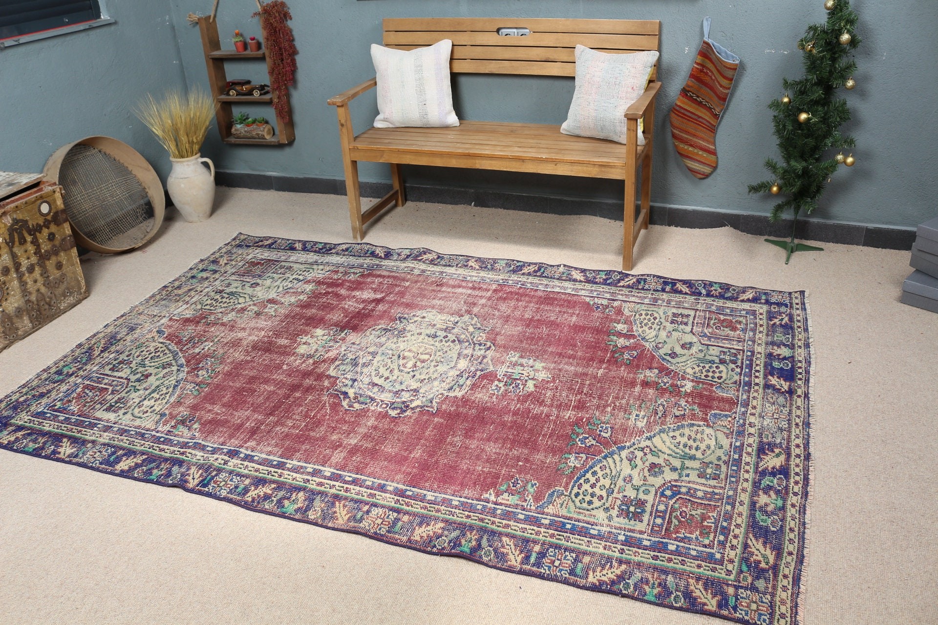 Anatolian Rug, Living Room Rugs, Bedroom Rug, Wool Rugs, Turkish Rug, Purple Floor Rugs, Rugs for Salon, 5.3x8 ft Large Rug, Vintage Rug