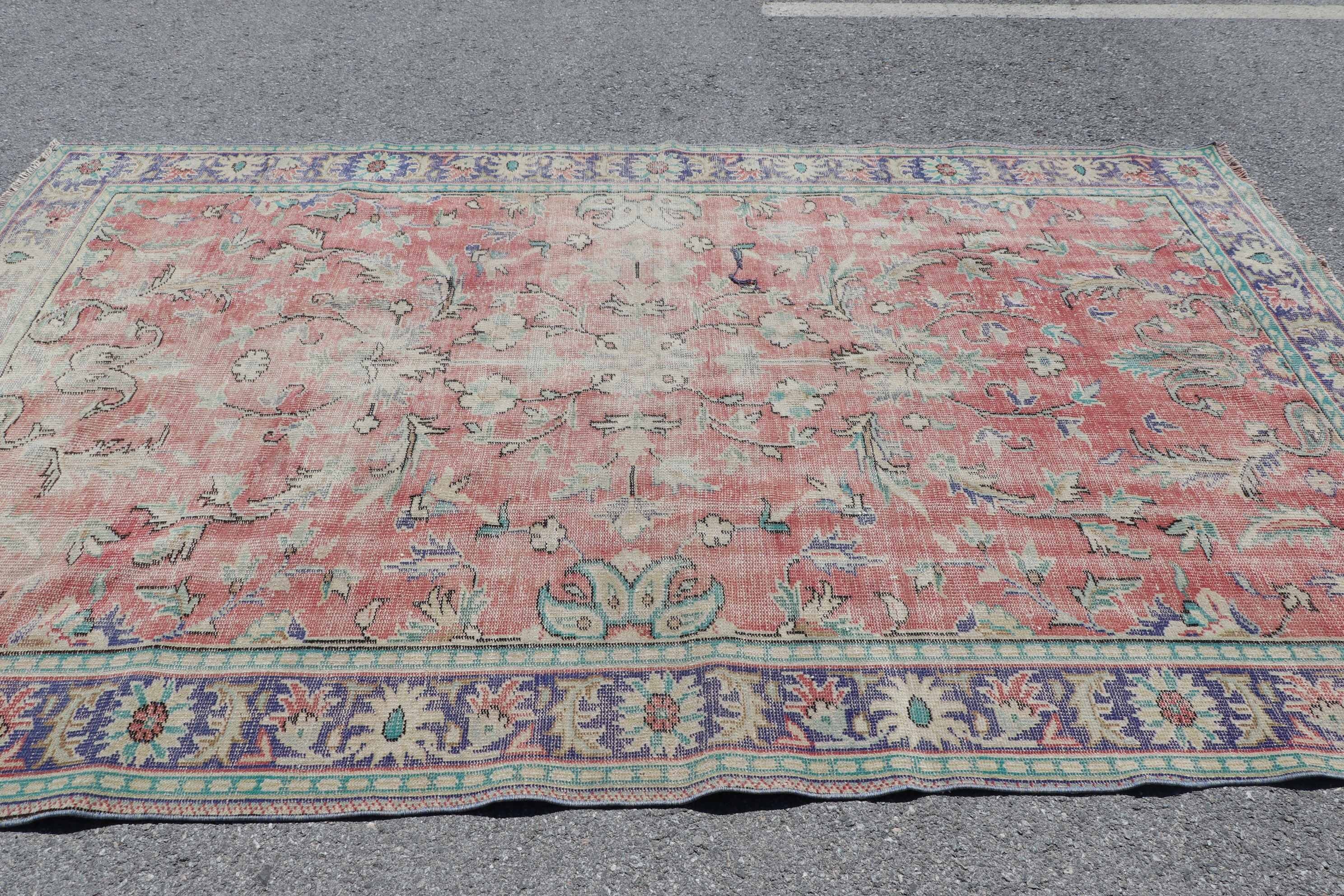 Oushak Rugs, Turkish Rugs, Bedroom Rug, 6.4x10.3 ft Large Rug, Red Cool Rug, Rugs for Living Room, Vintage Rug, Kitchen Rug, Salon Rugs